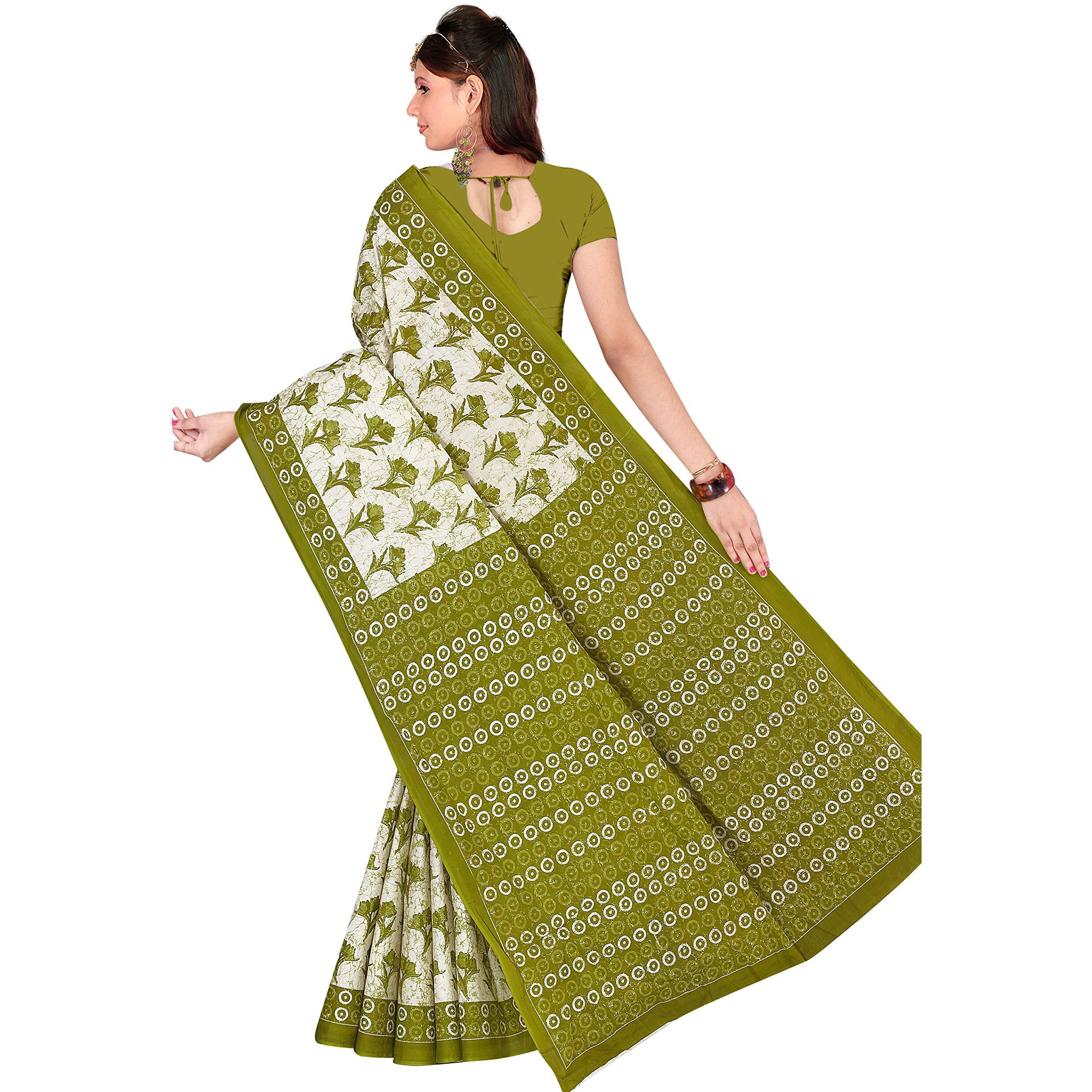 Tamaira Fashion Women's Plain Cotton Saree (1338_Green)