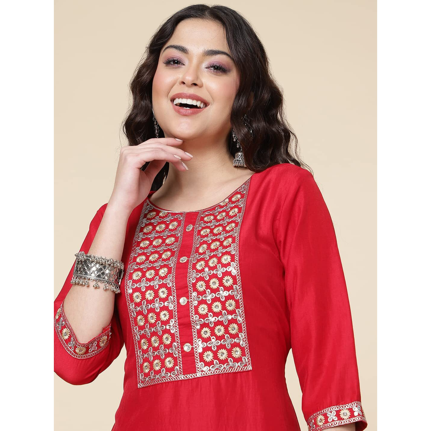 Shiv Textiles Digital Printed Round Neck Polyester Straight Kurta Set With Pent Duppata For Womens (224-Red-L)