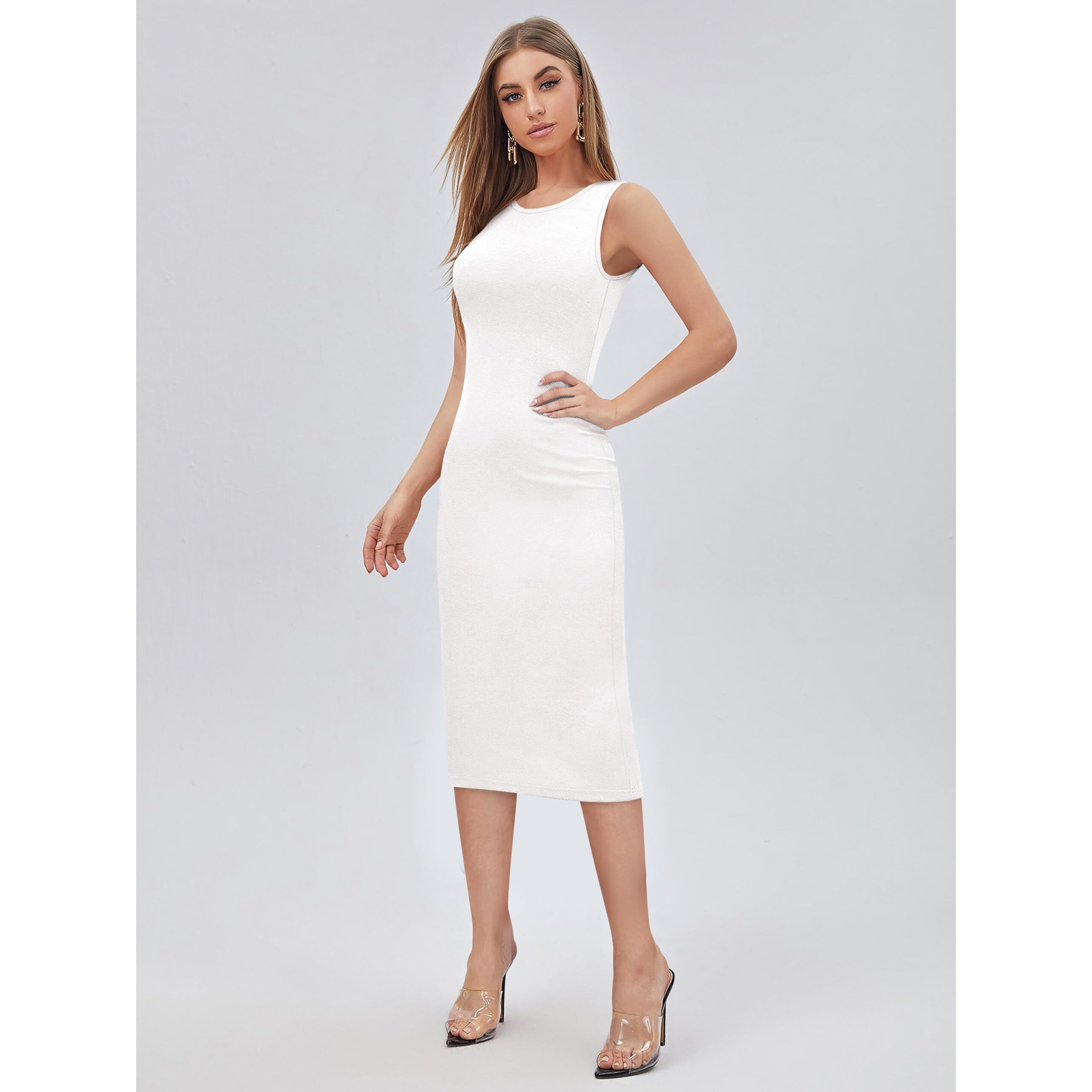 Toochki Women's Lycra Midi Bodycon (Toochki093-Dr-Cr2/3Xl_White