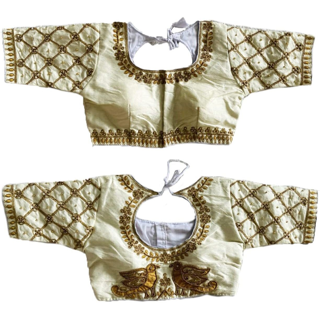 Pujia Mills Women's Silk Solid Half Sleeve Readymade Blouse (Gk 224 White_White_38)