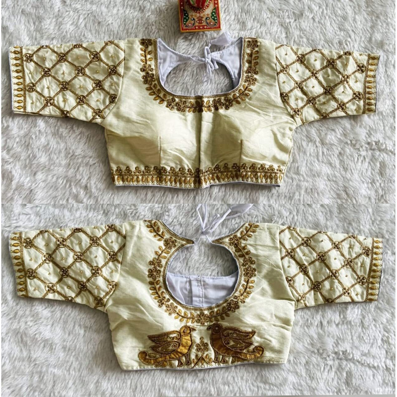 Pujia Mills Women's Silk Solid Half Sleeve Readymade Blouse (Gk 224 White_White_38)