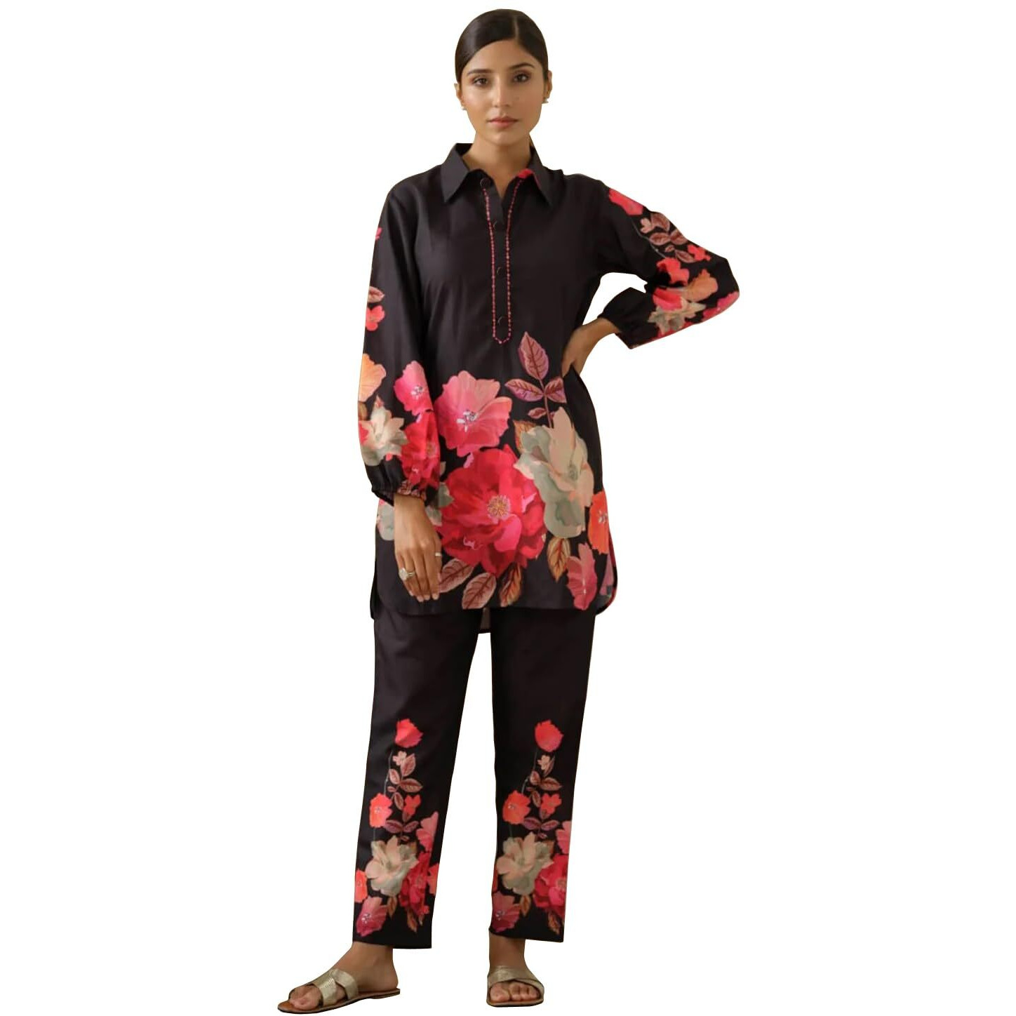 Sugathari Women's Dress Black V-Neck Co-Ods Set For Women (Co-Ods 97 Black S)