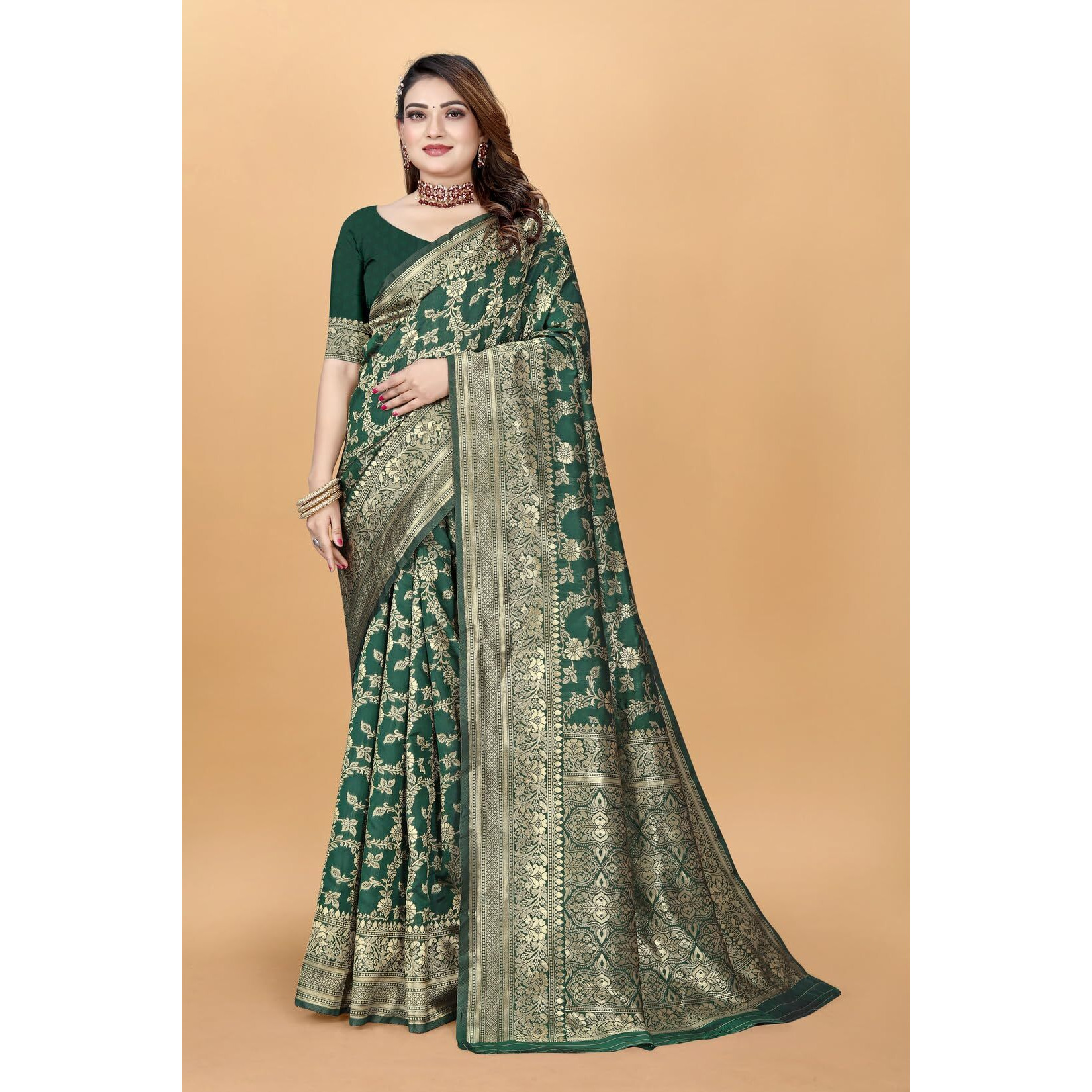 Sugathari Women's Banarasi Saree Pure Kanjivaram Silk Saree Soft New Ladies 2025 Design Wear Pattu Sarees Latest Sadi Party Sari Collections With Blouse Piece (San Pari-189-Green)