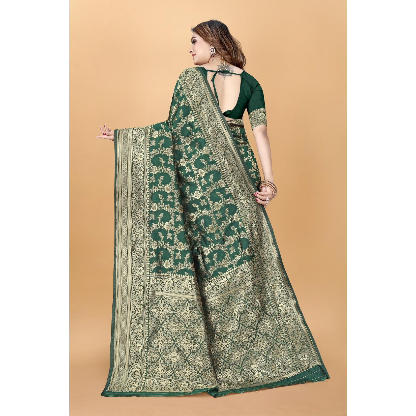 Sugathari Women's Banarasi Saree Pure Kanjivaram Silk Saree Soft New Ladies 2025 Design Wear Pattu Sarees Latest Sadi Party Sari Collections With Blouse Piece (San Pari-189-Green)