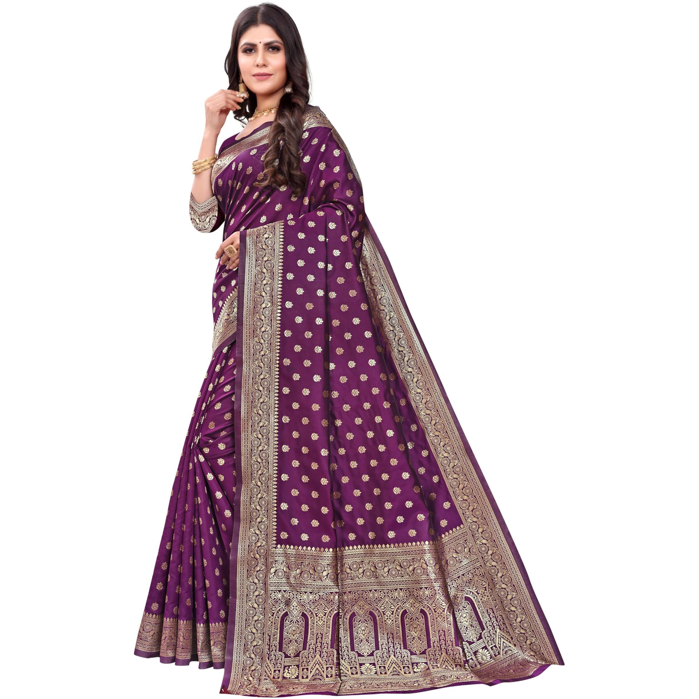 Sugathari Women's Banarasi Saree Pure Kanjivaram Silk Saree Soft New Ladies 2023 Design Wear Pattu Sarees Latest Cotton Party Sari Collections With Blouse Piece For Wedding Sadi (Sam Pari-124 Wine)