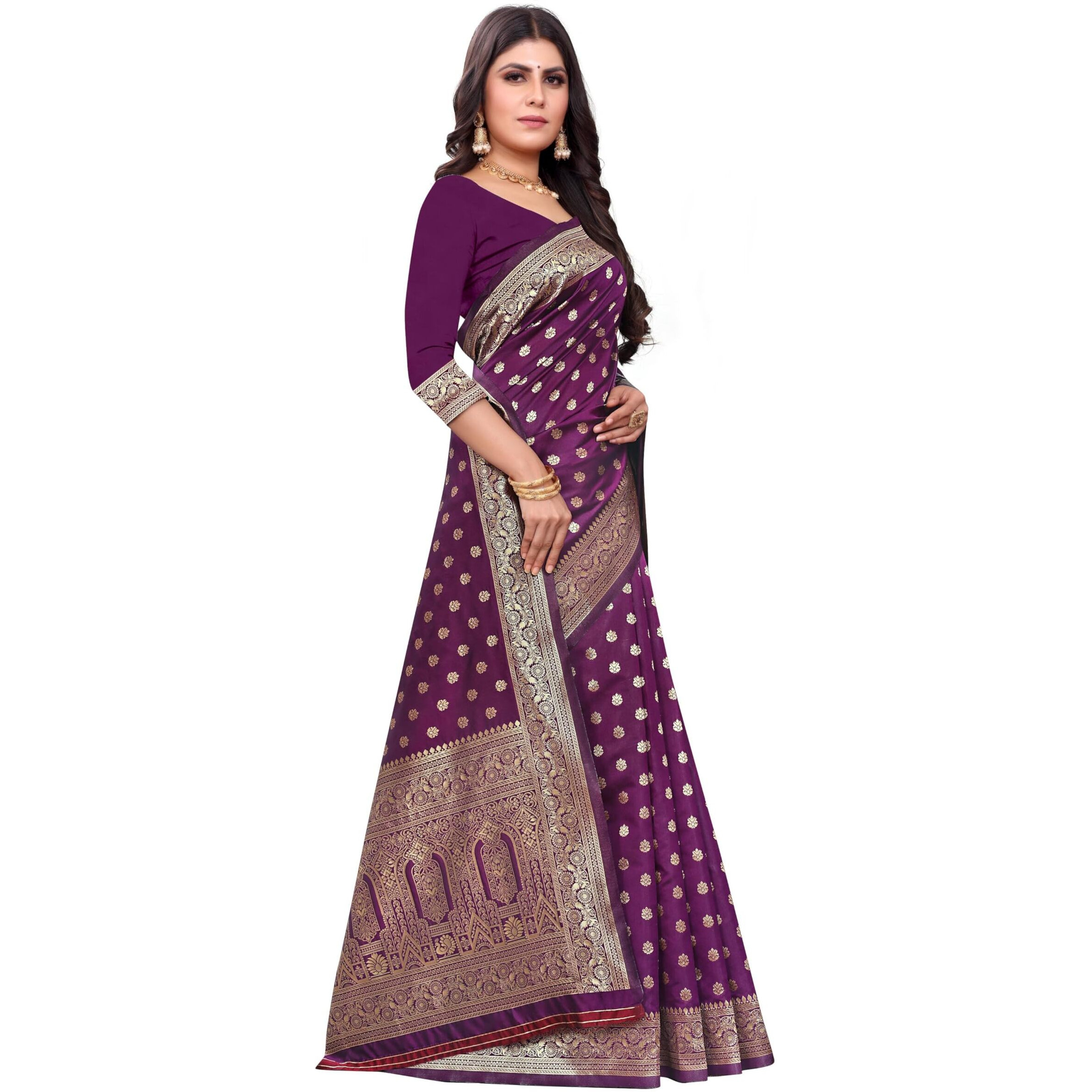Sugathari Women's Banarasi Saree Pure Kanjivaram Silk Saree Soft New Ladies 2023 Design Wear Pattu Sarees Latest Cotton Party Sari Collections With Blouse Piece For Wedding Sadi (Sam Pari-124 Wine)