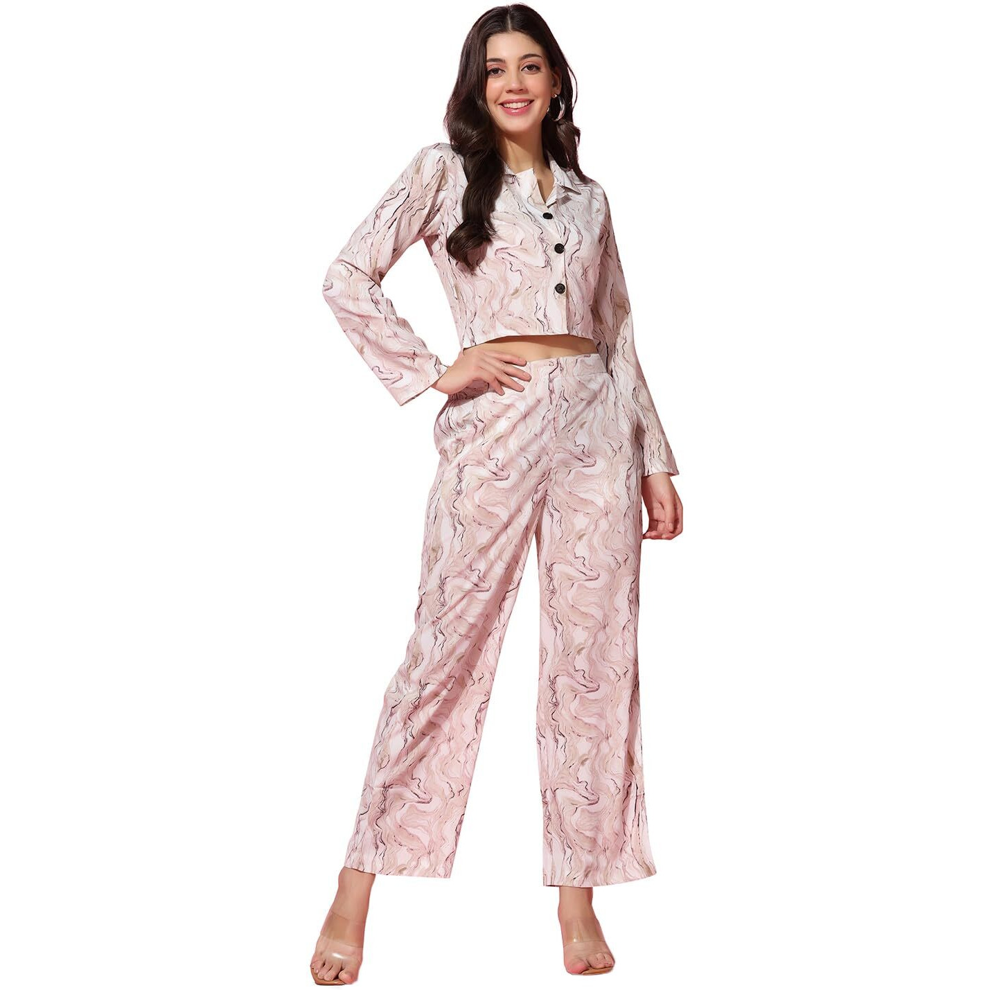 Tagdo Women's Co-Ords Printed Dress Set (Shirt-Pair-5150-Brown-Xxl)