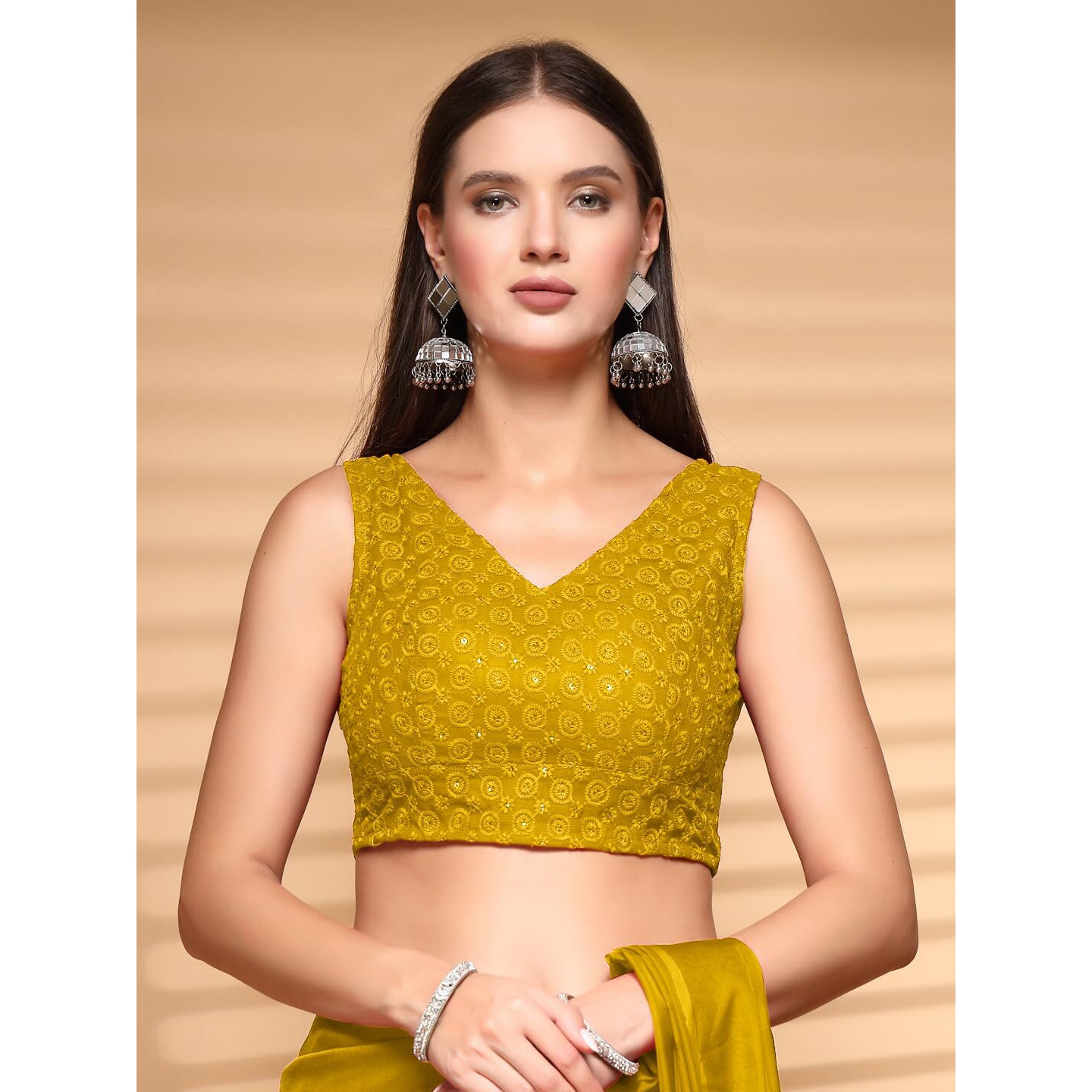 Oomph Readymade Blouse For Women, Cotton, Sleeveless, V-Neck, Rbbl609