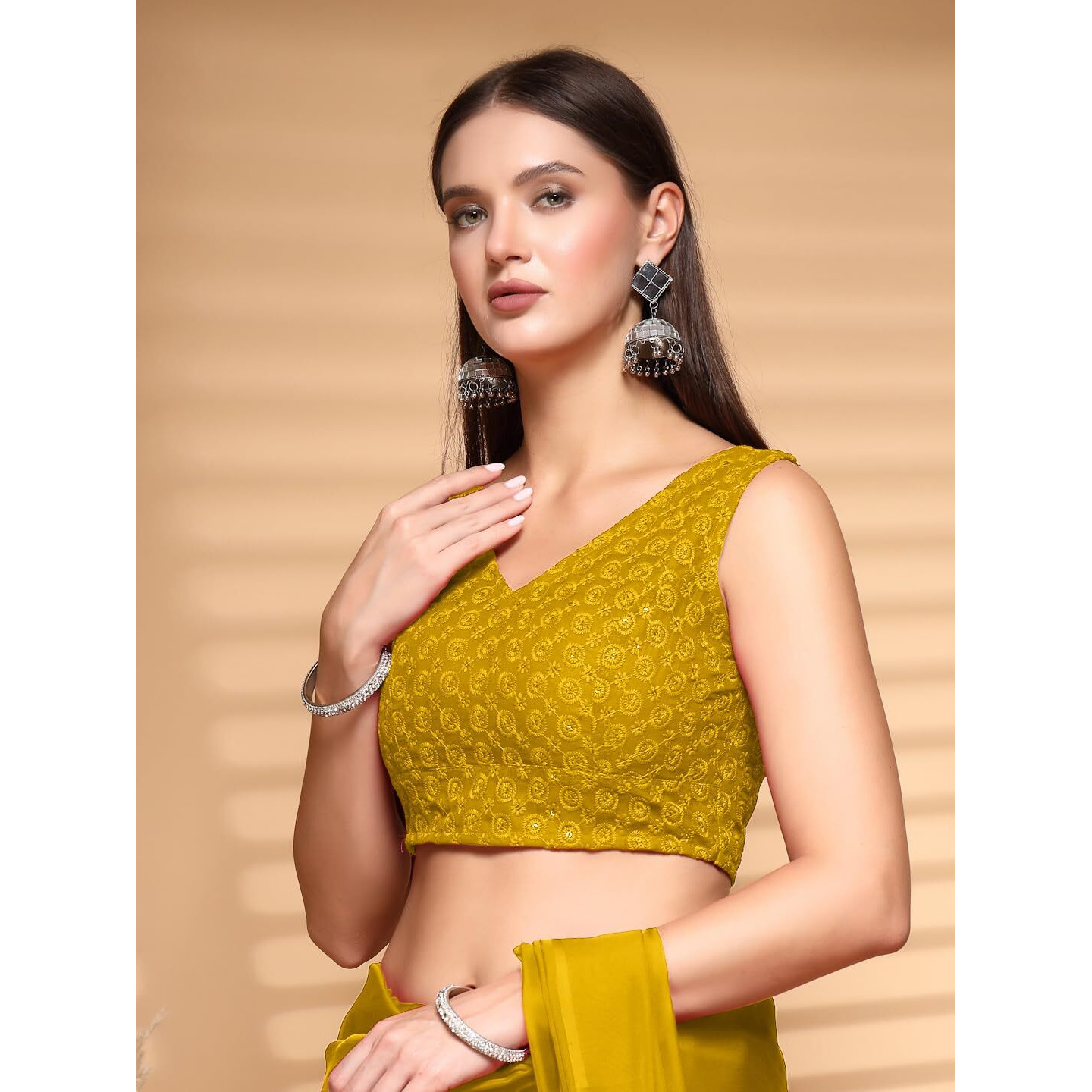 Oomph Readymade Blouse For Women, Cotton, Sleeveless, V-Neck, Rbbl609