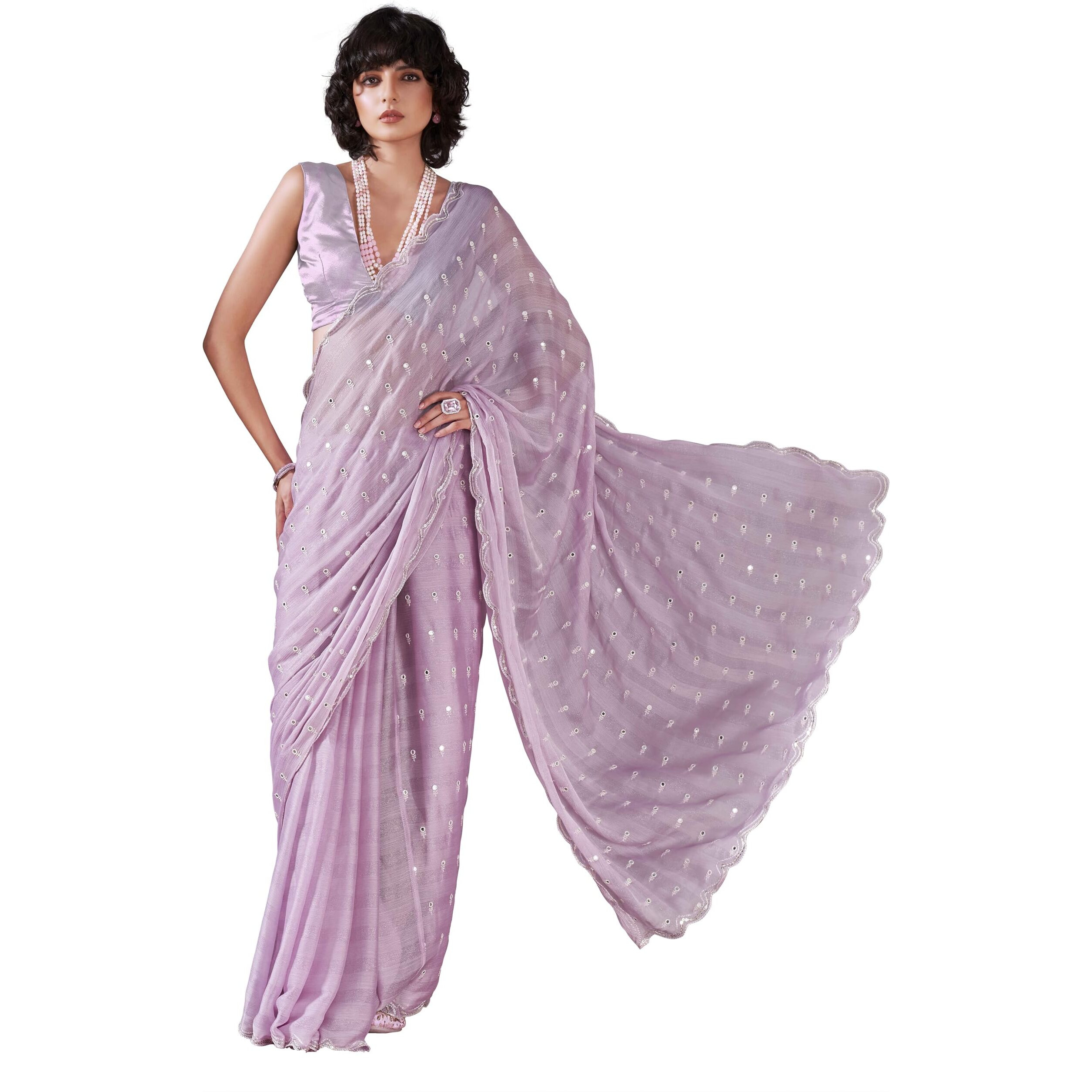 Womanista Women's Women Satin Saree Ll Women Embellished Saree Ll Women Mirror Work Saree Ll Un-Stitched Blouse Saree