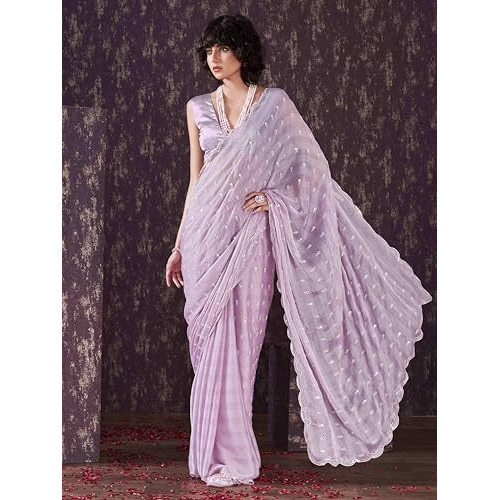 Womanista Women's Women Satin Saree Ll Women Embellished Saree Ll Women Mirror Work Saree Ll Un-Stitched Blouse Saree
