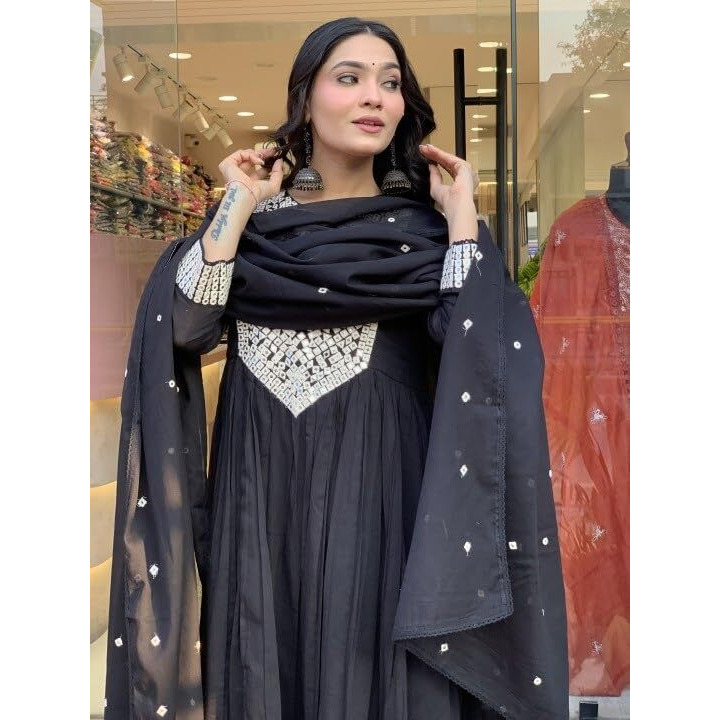 Nermosa Women Embroidery Kurta And Pant Set With Dupatta (In, Alpha, L, Black)
