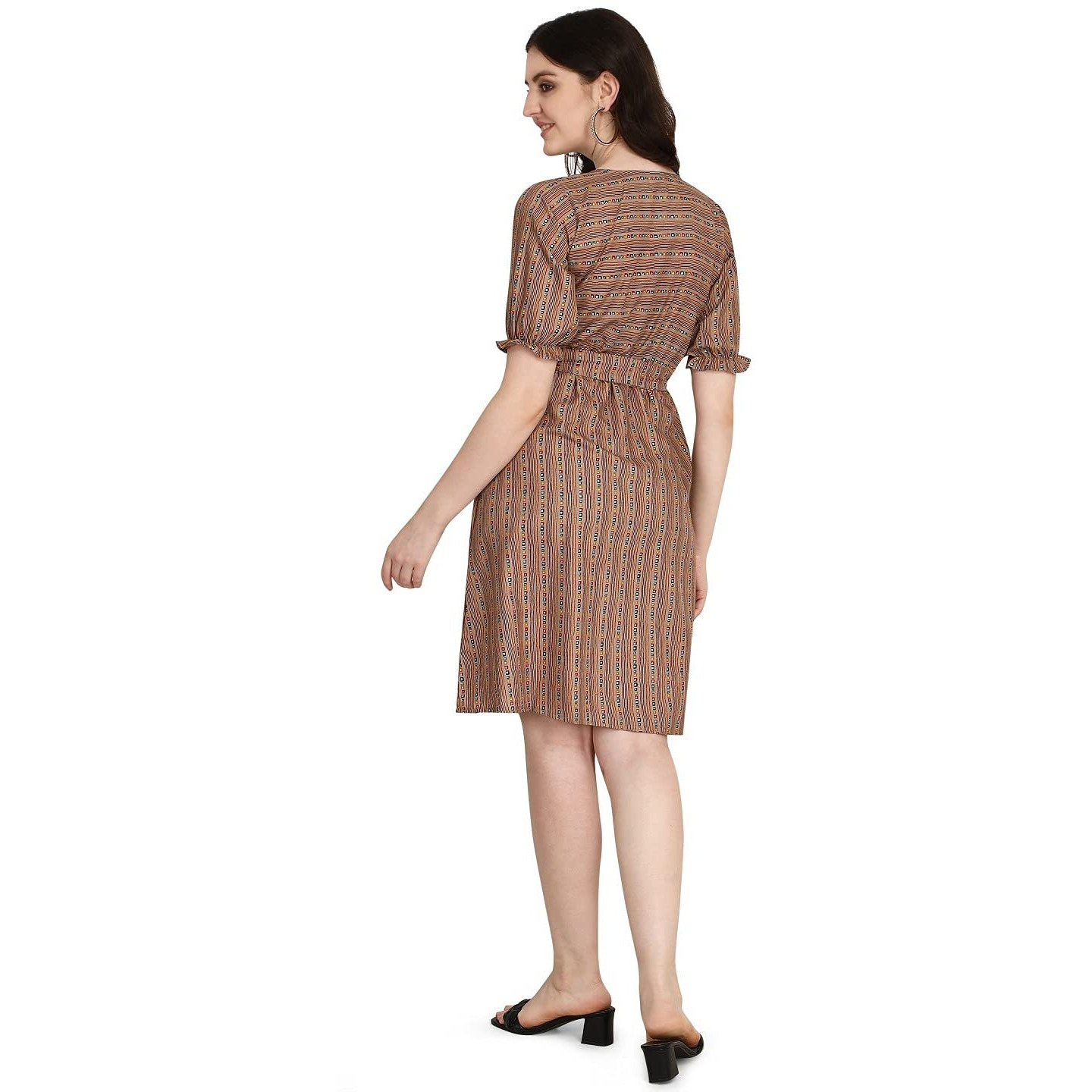 Om Sai Latest Creation New Hot Stylish Sequin Knee Length Western Dresse Latest Mini Dress For Rayon Bodycon Women's Long Dress Womens Girls Maxi A Line One Piece Urbanic Style (X-Large, Beige)