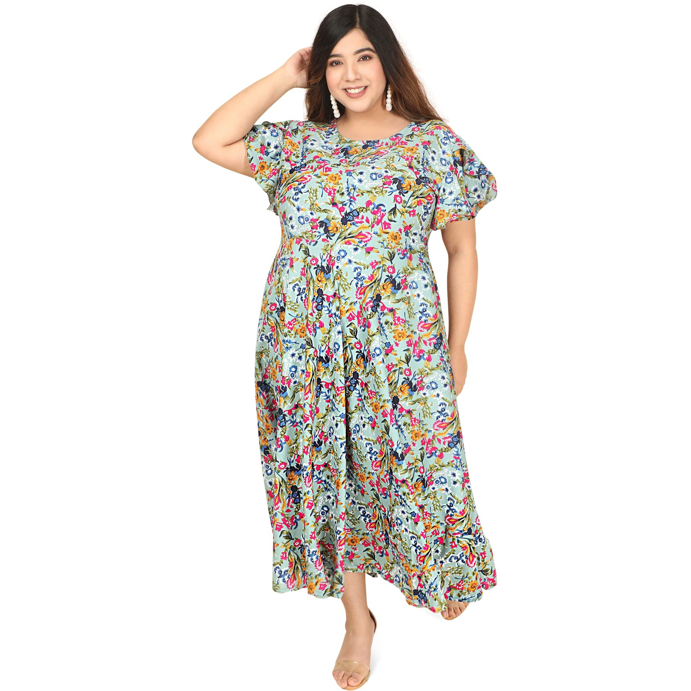 Oomph Women's Western & Fusion Wear Crepe A-Line Maxi Dress - Green