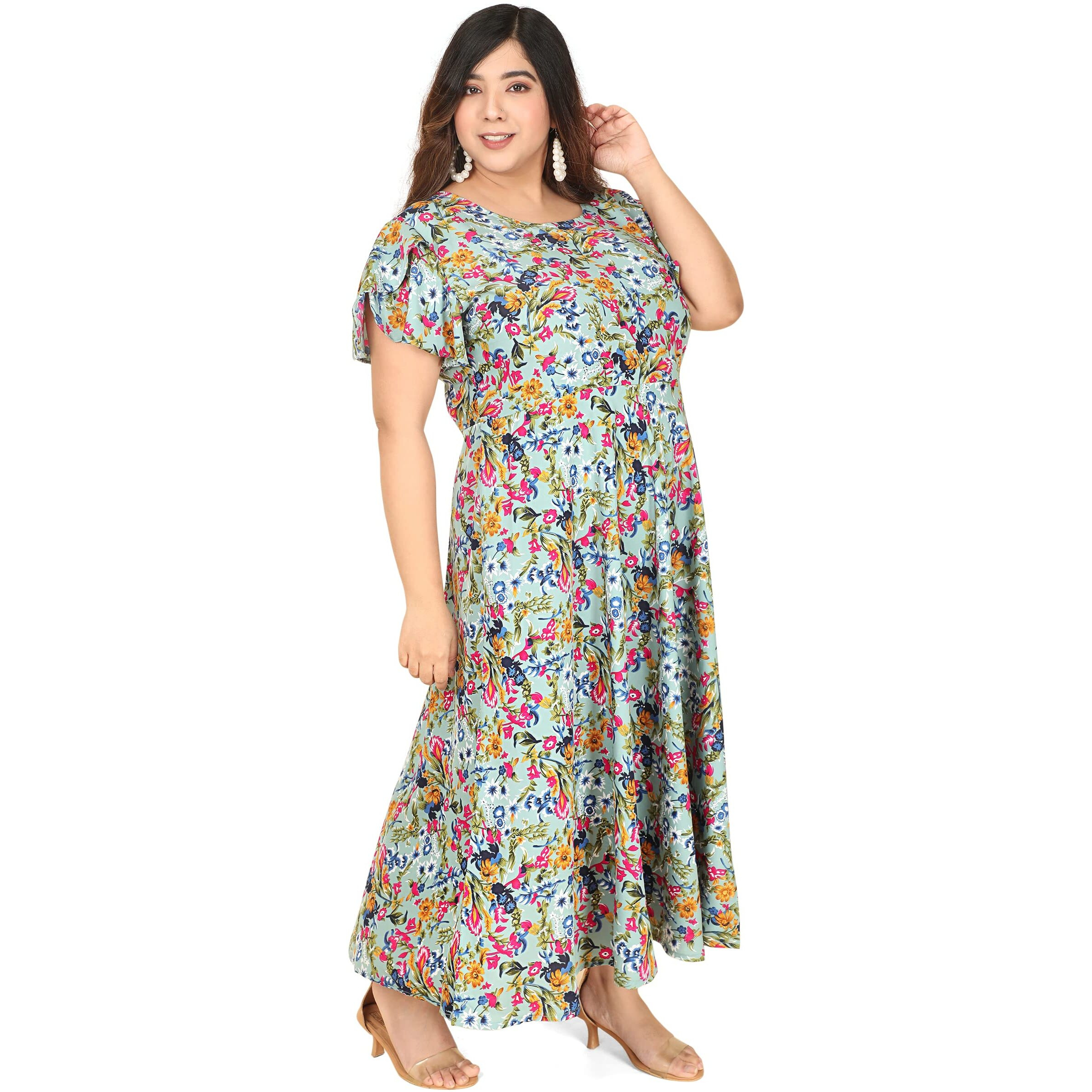 Oomph Women's Western & Fusion Wear Crepe A-Line Maxi Dress - Green