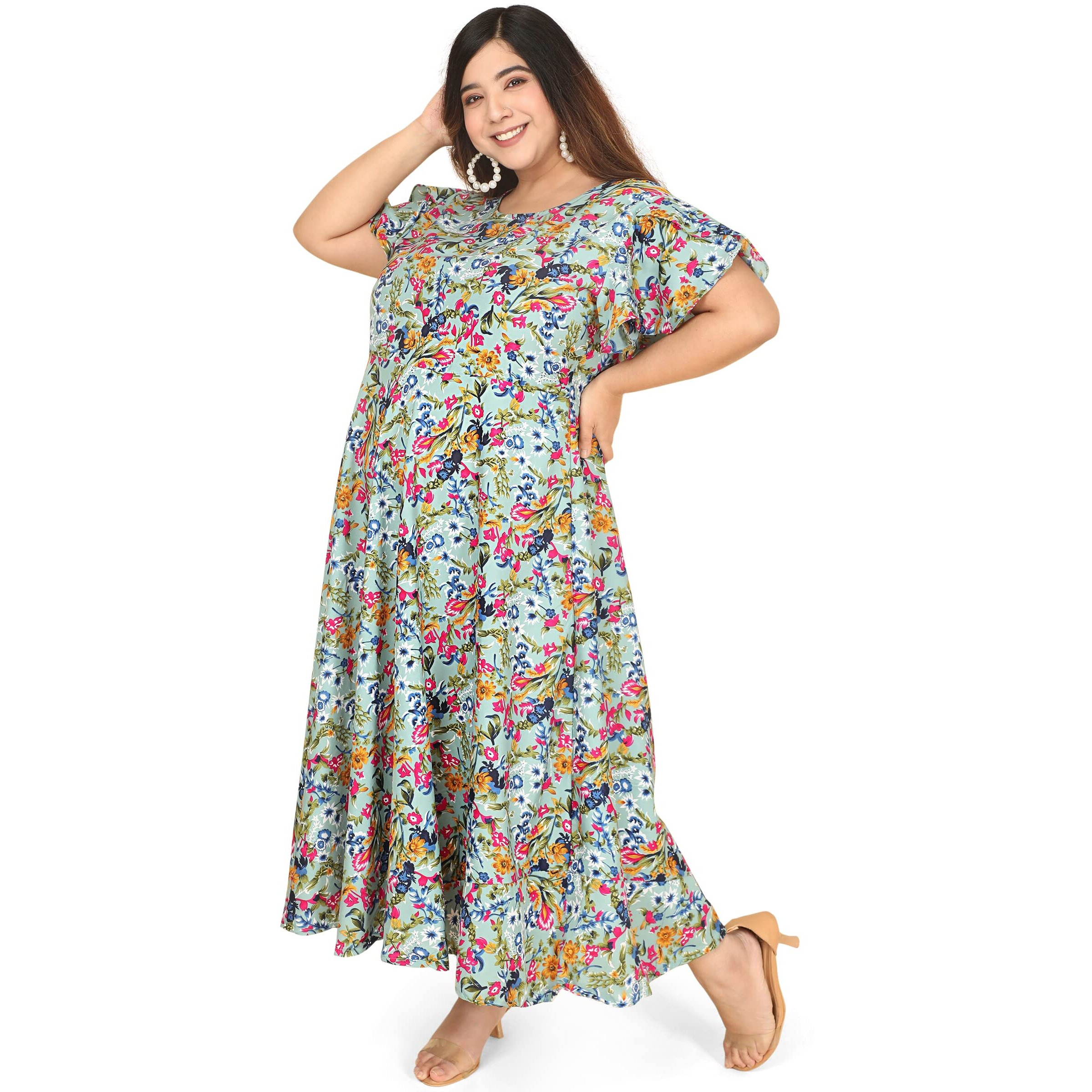 Oomph Women's Western & Fusion Wear Crepe A-Line Maxi Dress - Green