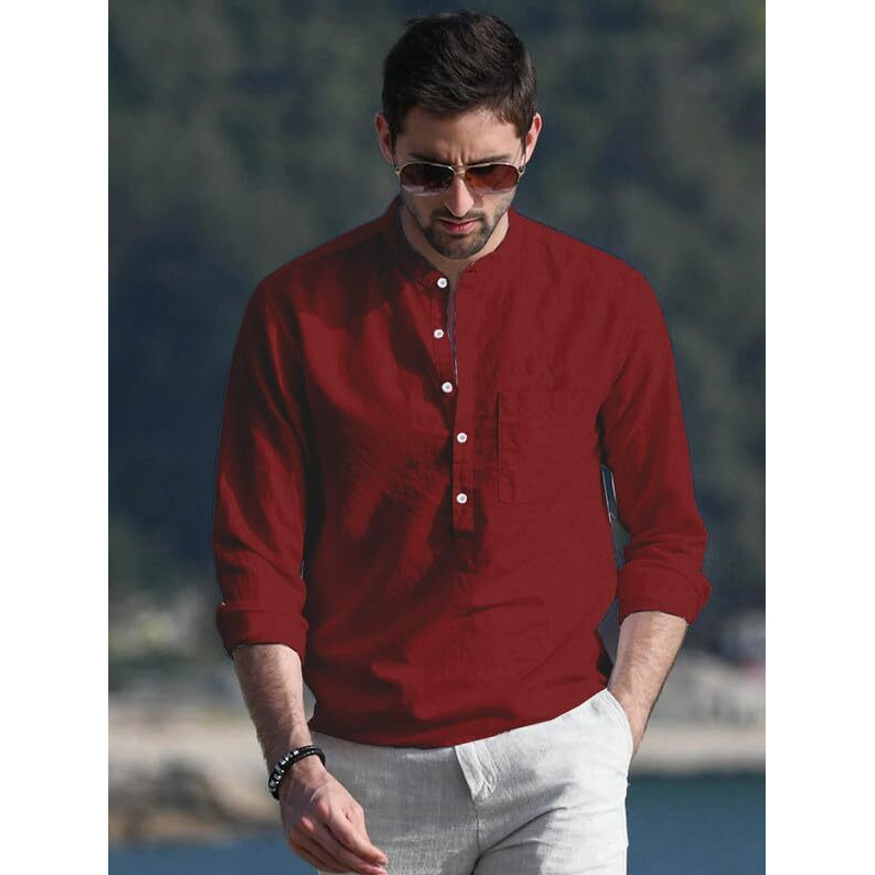 Be Active Men's Solid 100% Cotton Short Kurta With Mandarin Collar || Short Kurta For Men Cotton || Stylish Short Kurta || Short Kurta Men (Rf0003 8-L...) Maroon
