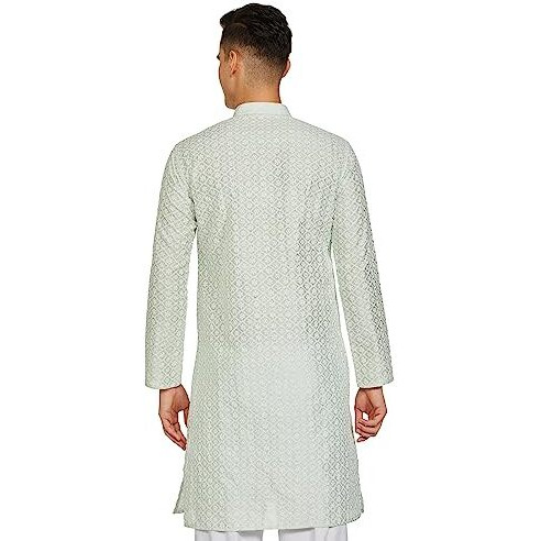 Be Active Men's Traditional Embroidered Lucknowi Full Sleeves Kurta || Cotton Kurta For Men || Men Kurta For Wedding || Kurta For Men (Rfsk0013-Kr 6 M) Mint Green