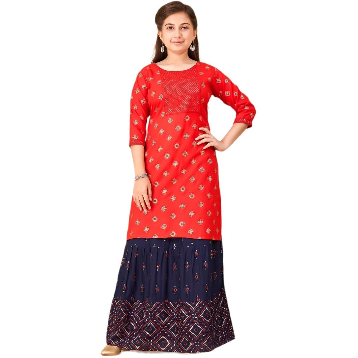Aarika Girls Red Colour Embroidery Rayon Kurti (9-16 Years)