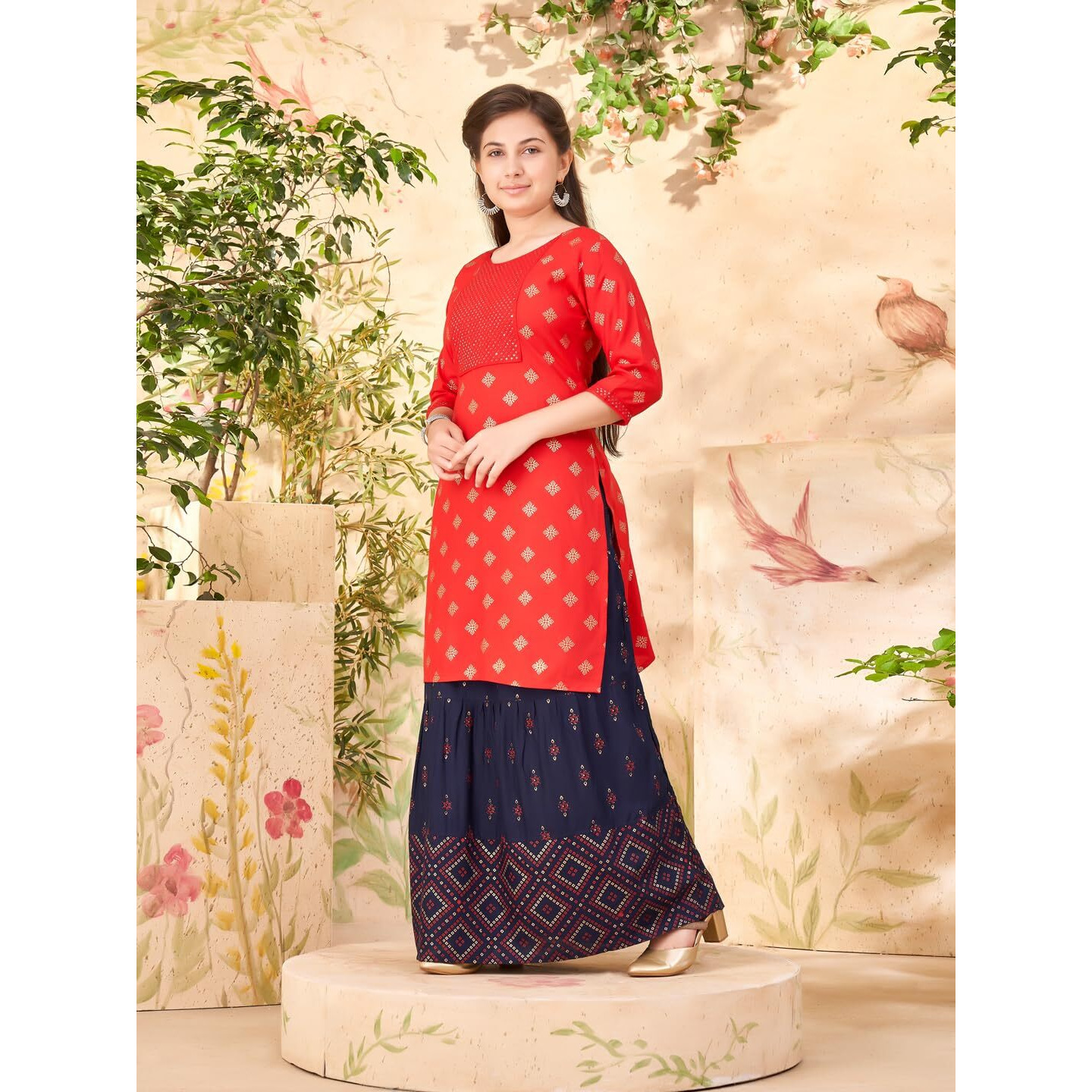 Aarika Girls Red Colour Embroidery Rayon Kurti (9-16 Years)