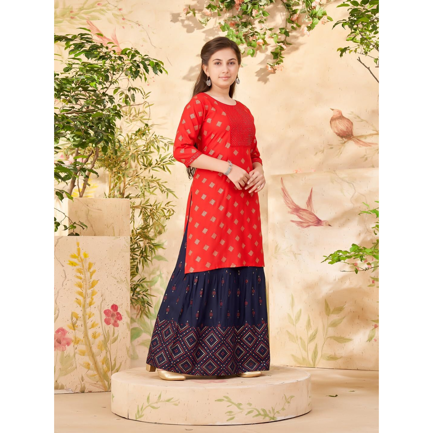 Aarika Girls Red Colour Embroidery Rayon Kurti (9-16 Years)