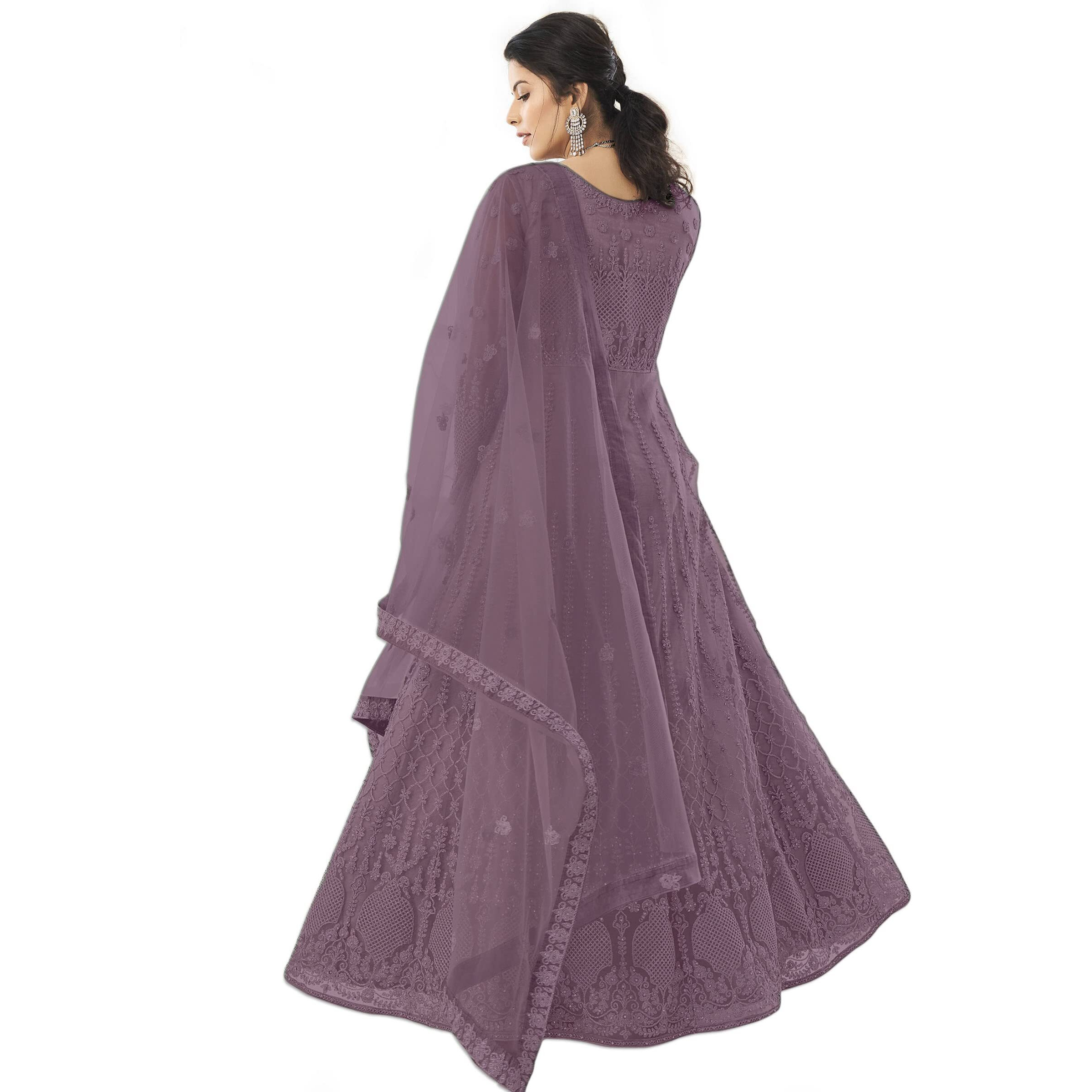 Patlani Women Long Wine Gown,Net With Ultra Satin Inner Ethnic Flared A Line Gown For Girl's/Women's Semi Stitched Gown (Wine)