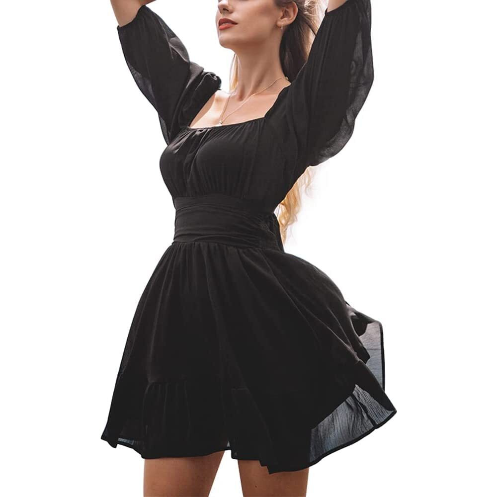 Patlani Western Dresses For Women |Square Collar Or Off Shoulder Wearing Dress | Midi Western Dress For Women.(Off-Black-L)