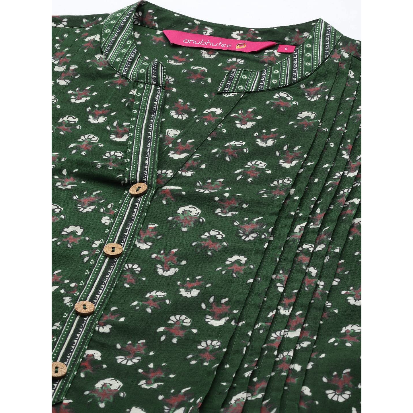 Anubhutee Women's Cotton Green Ethnic Motifs Printed A-Line Kurta