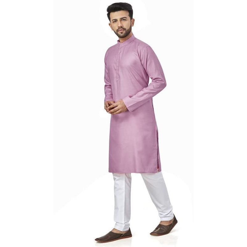 Be Active 100% Cotton Stylish Trendy Solid Pattern Full Sleeve Comfortable Men's Kurta Pyjama Set Gives Rich Look Rfsk0001_33_Set_Xxl Lavender