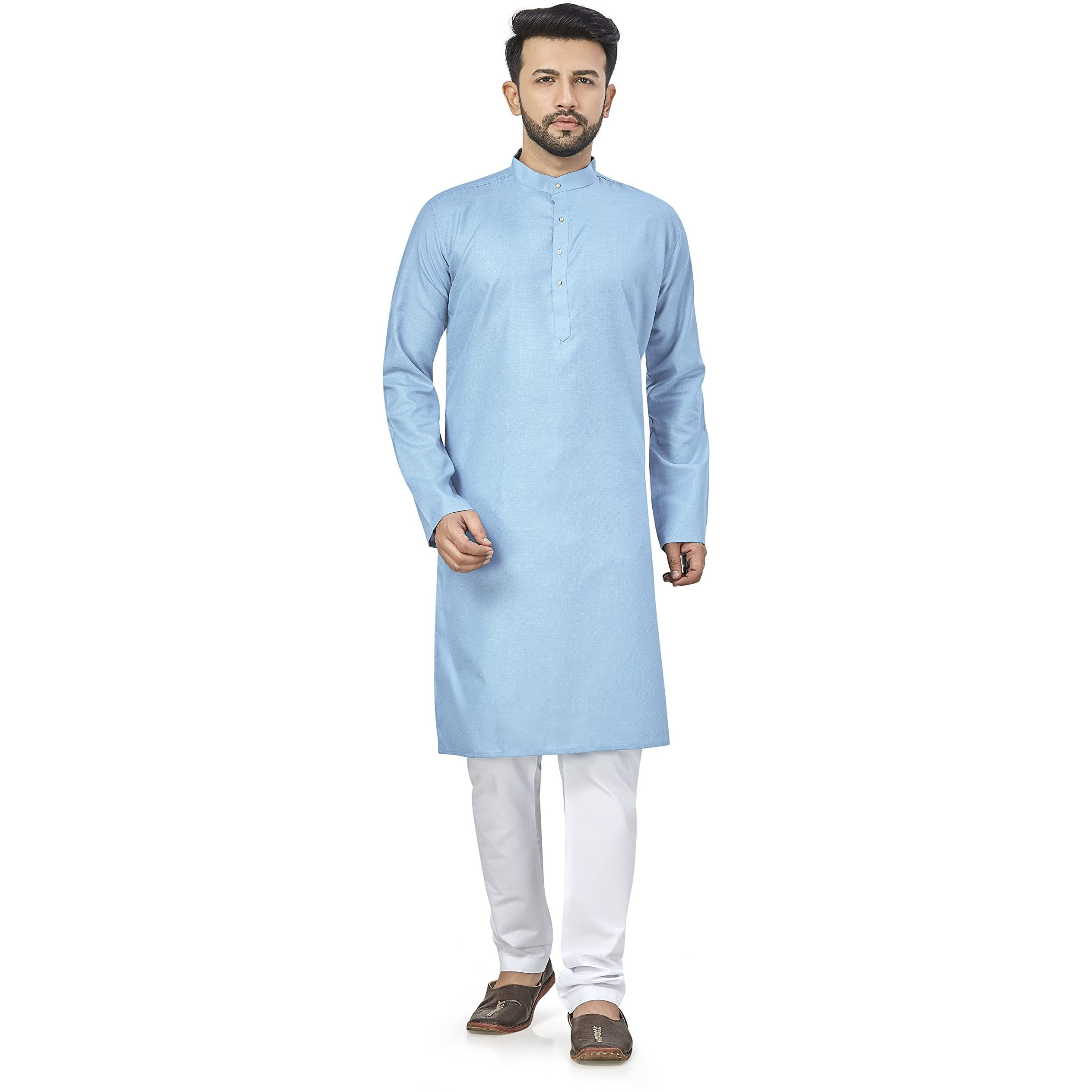 Be Active Men's Cotton Checkered Regular Fit Kurta (Rfsk0001 30-1- Blue-1_Xxl)