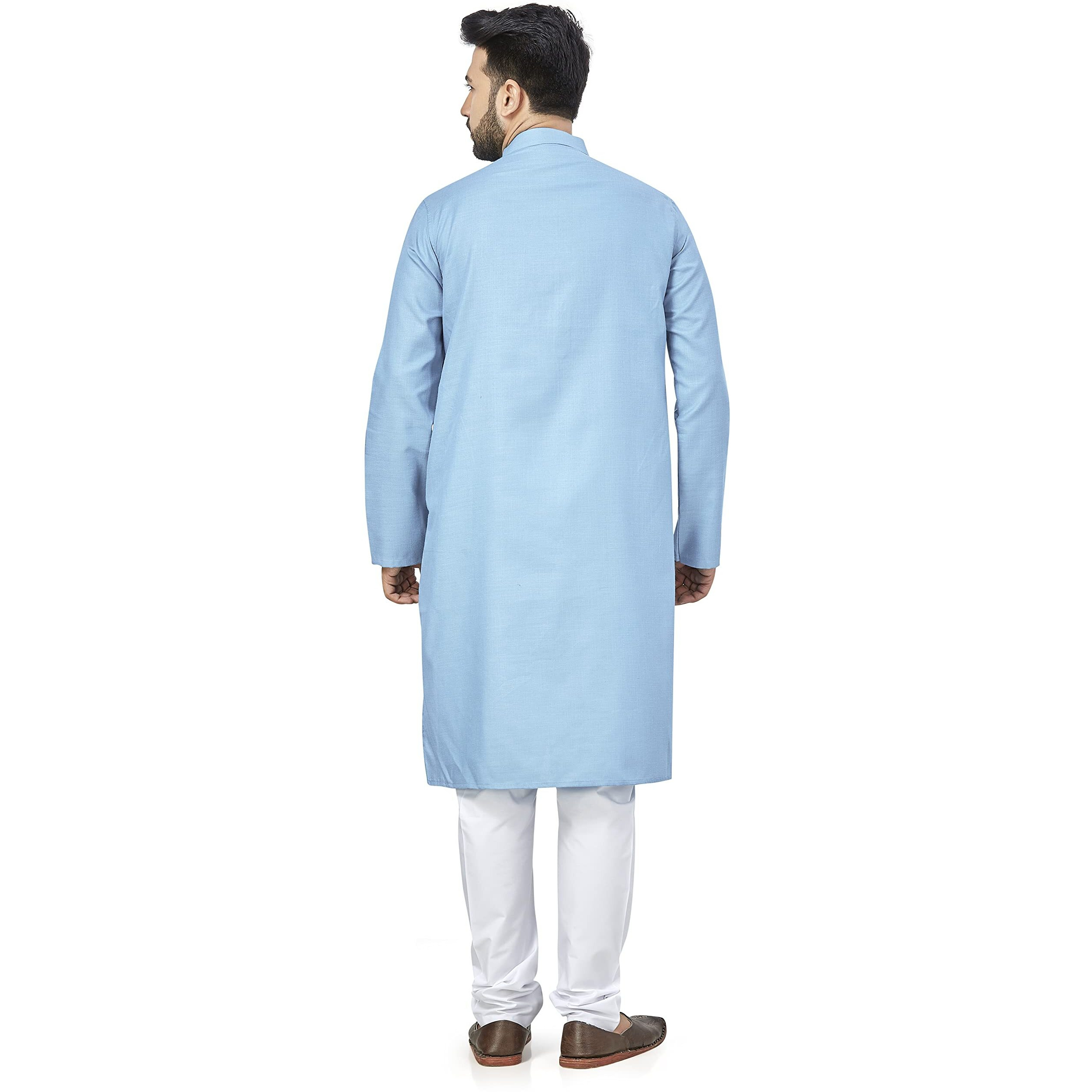 Be Active Men's Cotton Checkered Regular Fit Kurta (Rfsk0001 30-1- Blue-1_Xxl)