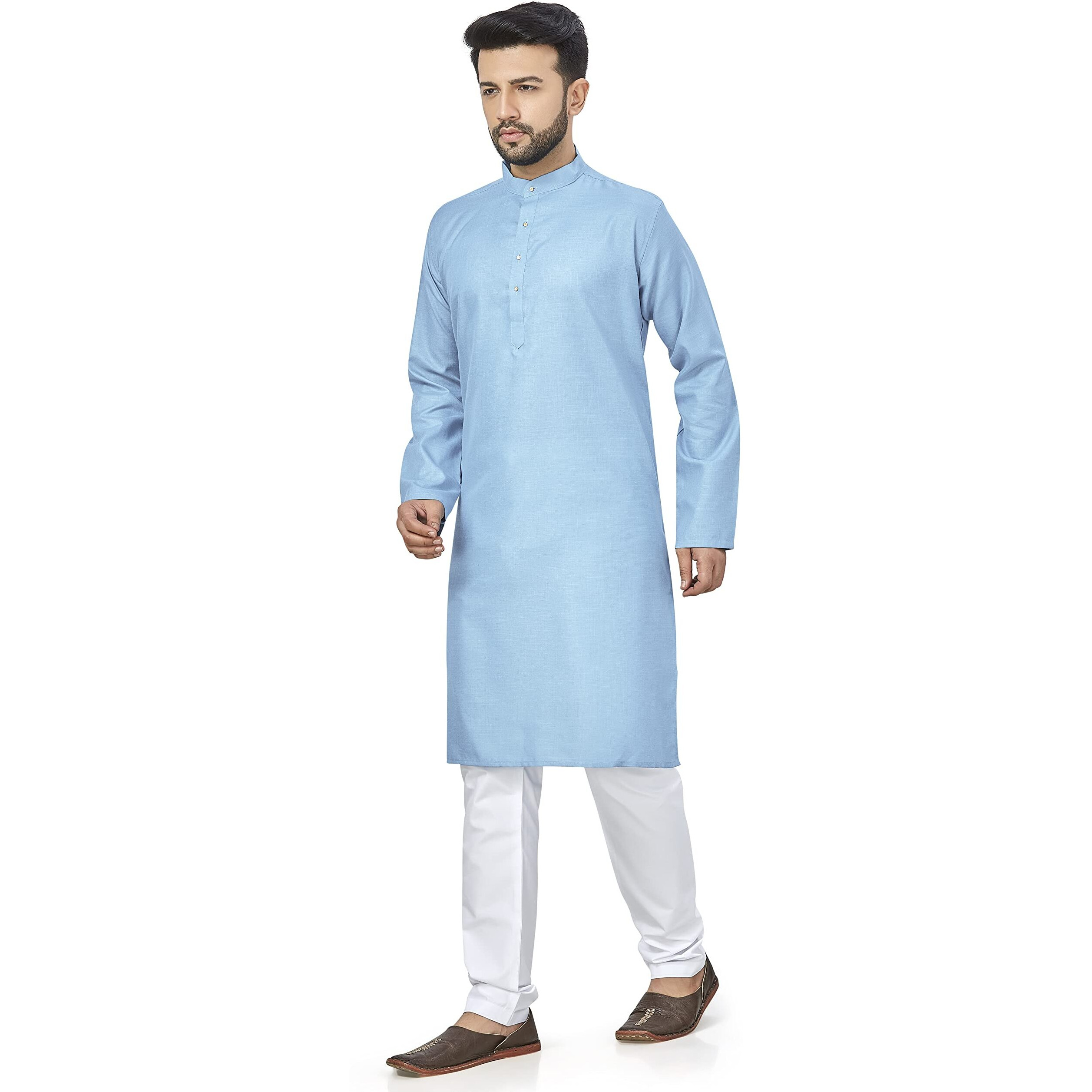 Be Active Men's Cotton Checkered Regular Fit Kurta (Rfsk0001 30-1- Blue-1_Xxl)