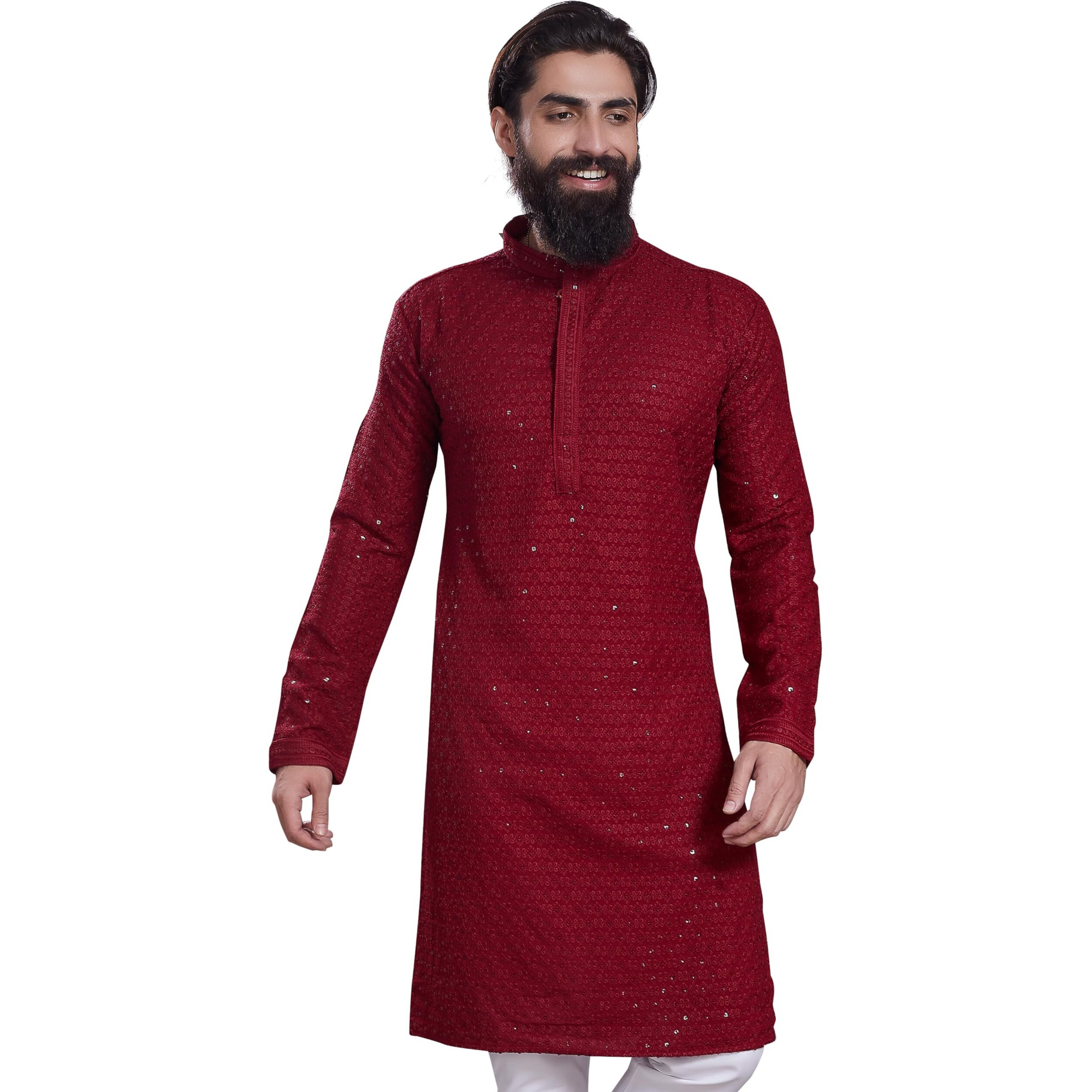 Divisive Men's Sequince Embroidered Cotton Blend Only Slim Fit Kurta (Dkrt221_Xl_Maroon)