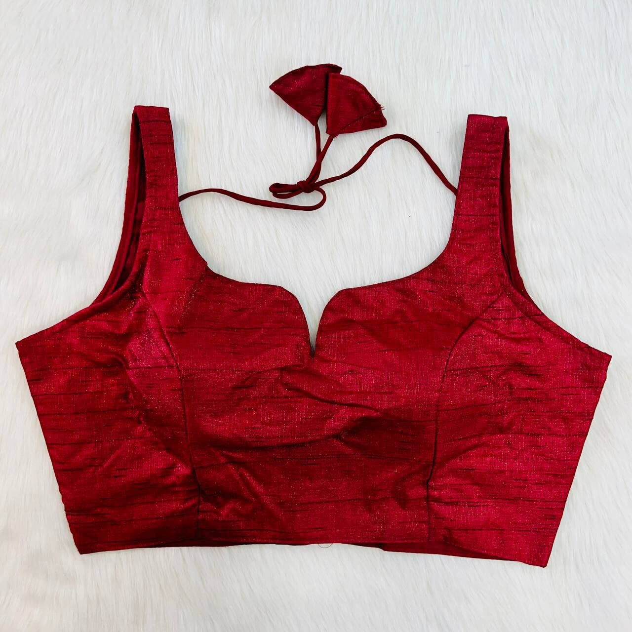 Pujia Mills Women's Heavy Phantom Silk Bollywood Style Sleeveless Trendy Blouse(Veda) (Maroon, 34)