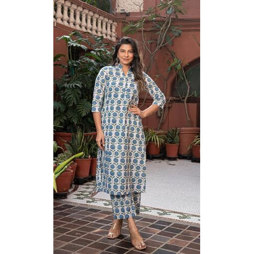 Fabnex Kurta Set For Women | Women Kurta Set With Dupatta | Women Kurta Sets Kurtis | Women Kurta Pant Set (K-42-Blue-S)