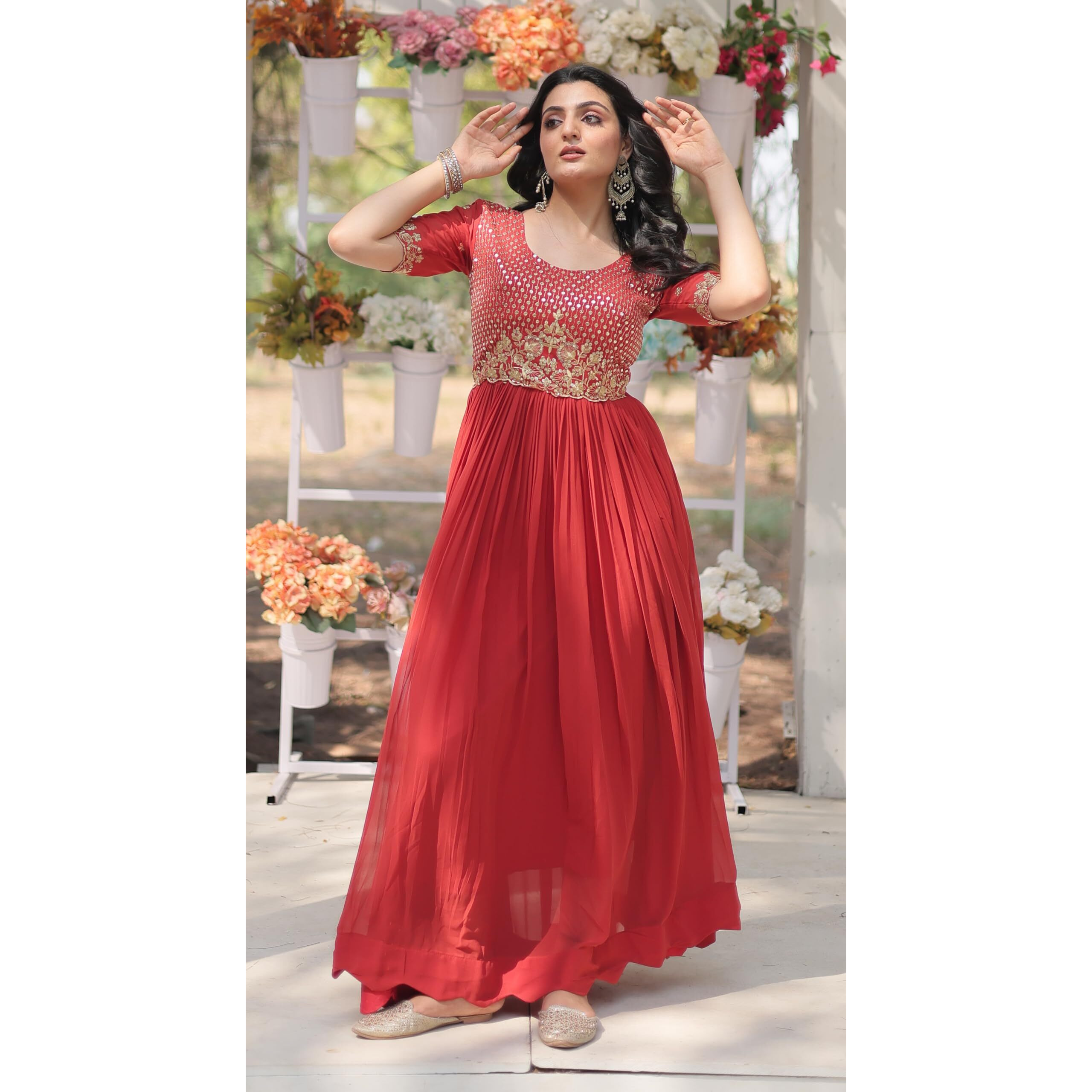 Fashion Basket Women's Georgette Anarkali Gown Red