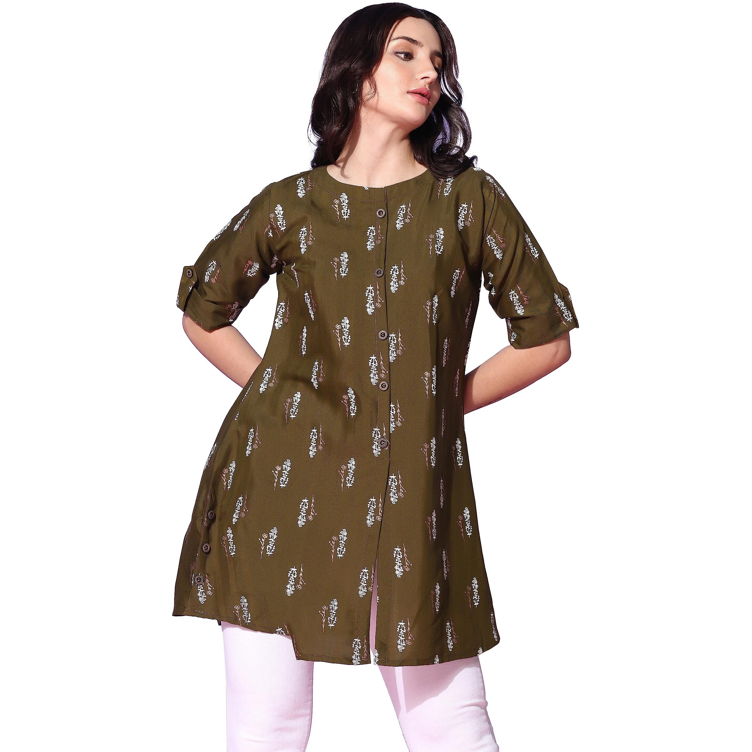 Greciilooks Women Cotton Blend Casual Regular Fit Kurti (Mahendi, Xxx-Large)