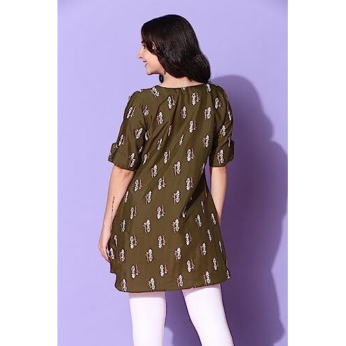 Greciilooks Women Cotton Blend Casual Regular Fit Kurti (Mahendi, Xxx-Large)