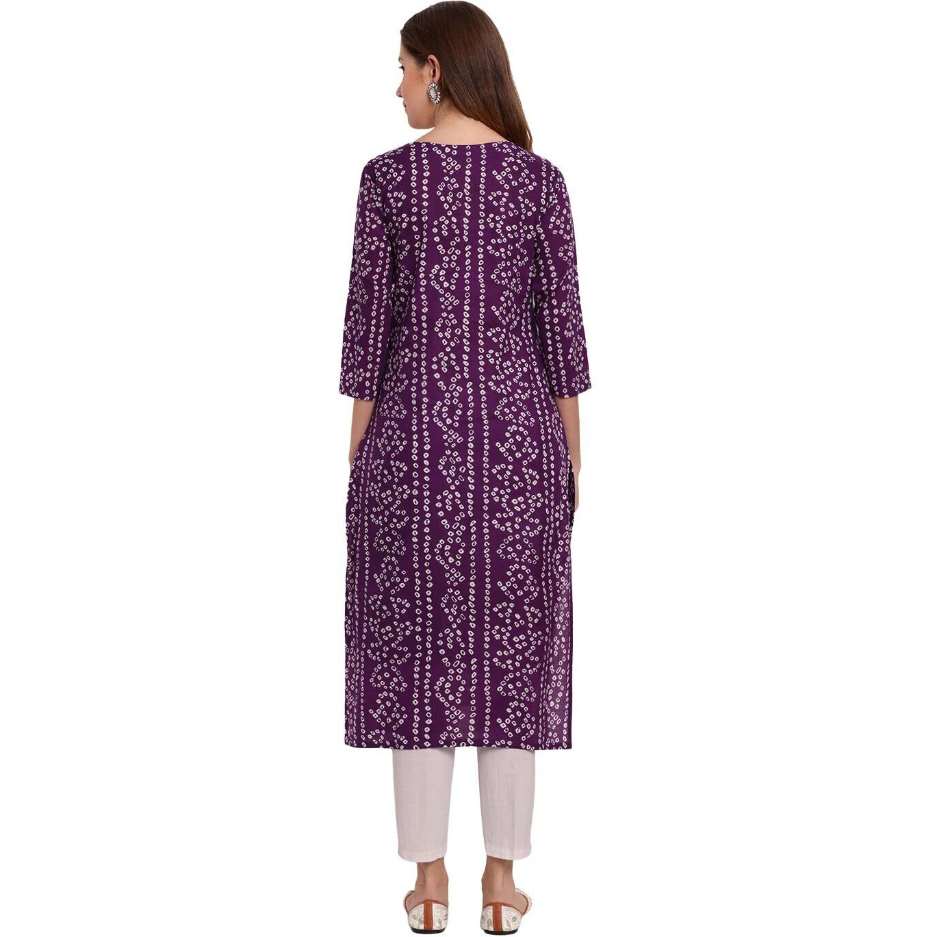 Rytras Women's Cotton Printed Straight Kurta(Purple,S)