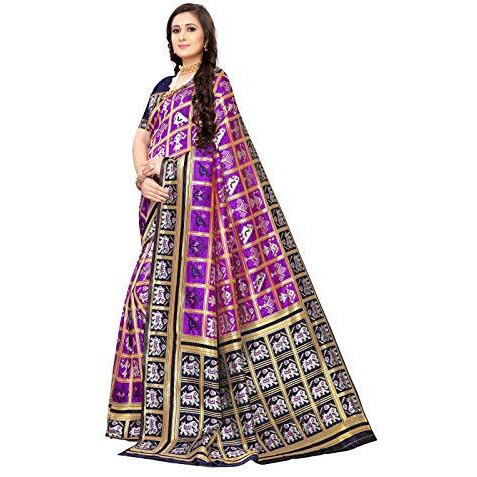 Satrani Banarasi Silk With Blouse Piece Saree (1319St106_Purple_One Size)