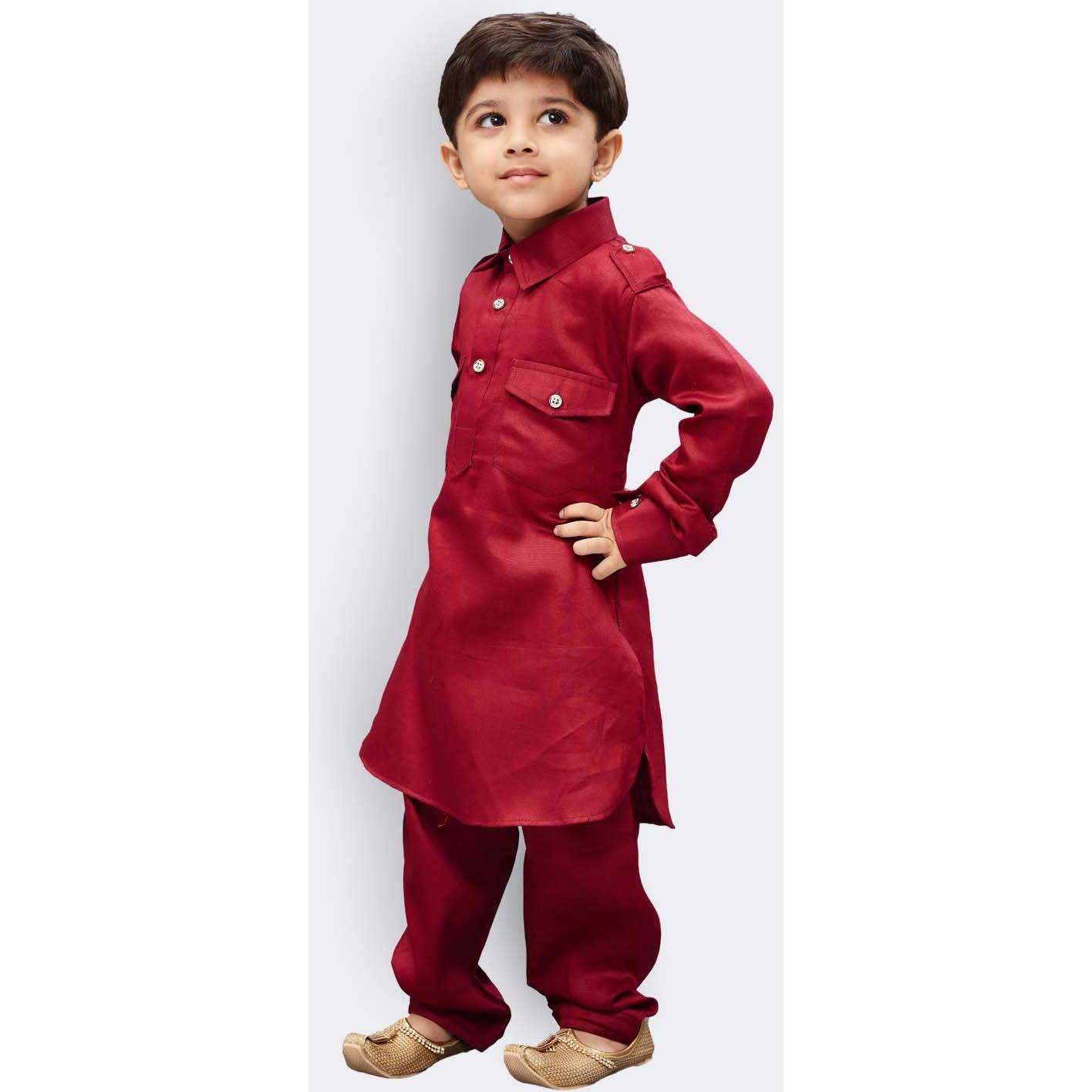Vastramay Boys' Pathani Khan Suit Set  Soft Cotton Fabric With Patiala Pyjama  Perfect For Holi & Eid