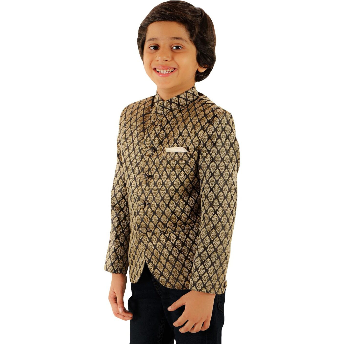 Vastramay Boys' Black Jacquard Jodhpuri Bandhgala (B1411)