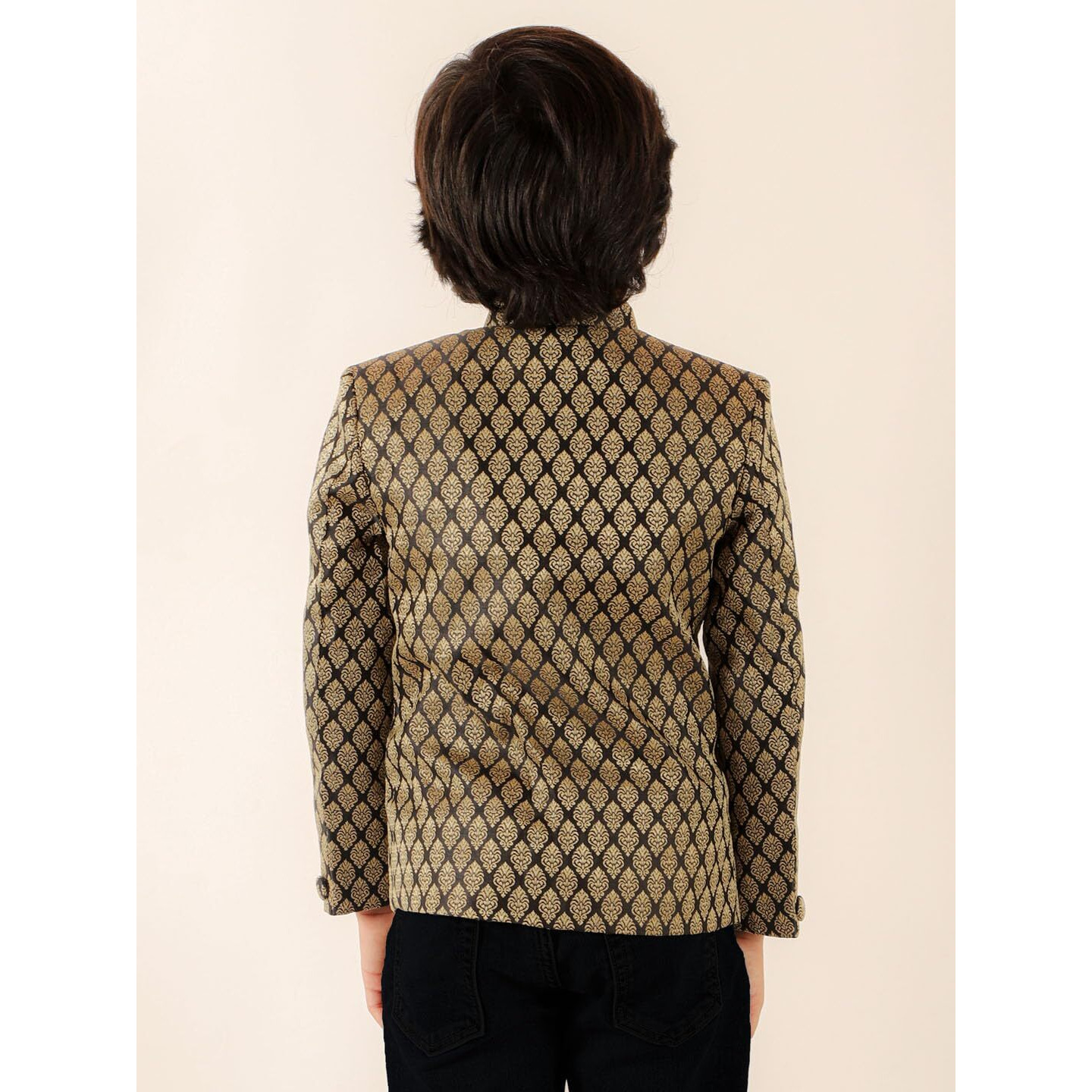 Vastramay Boys' Black Jacquard Jodhpuri Bandhgala (B1411)