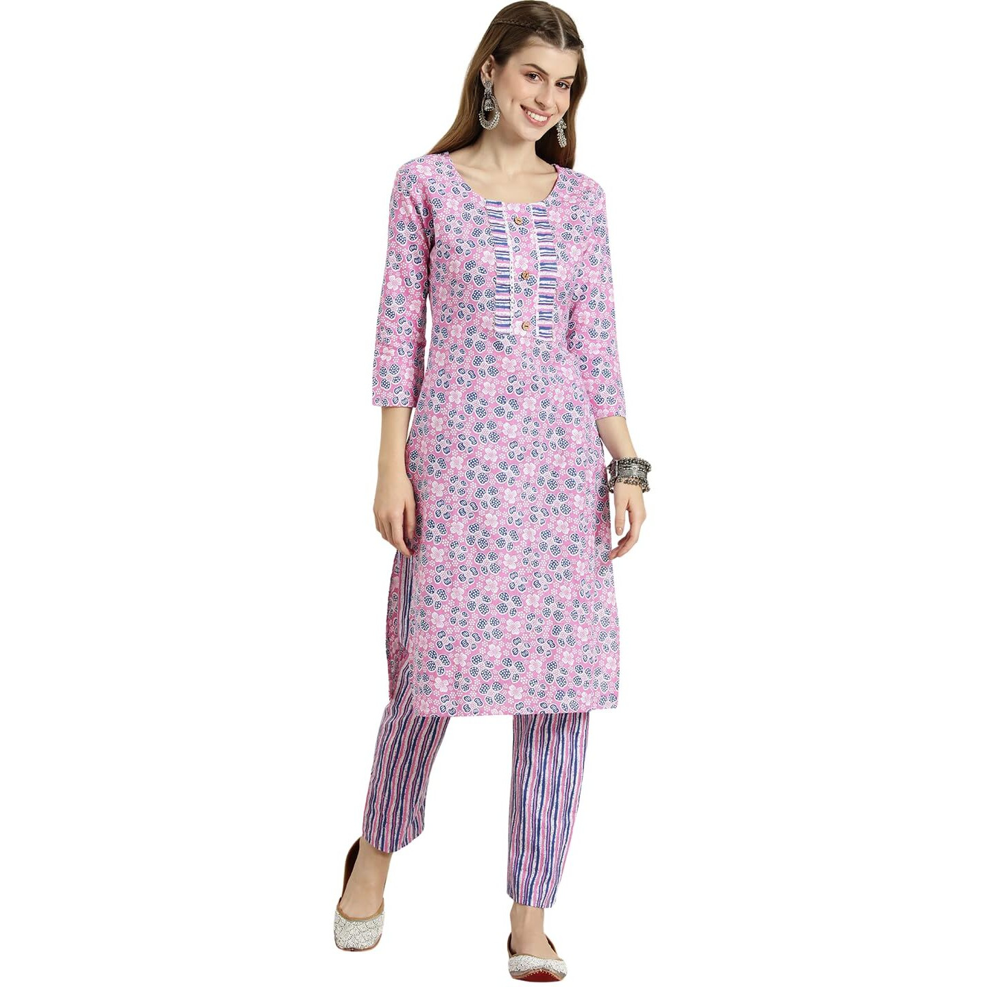 Shiv Textiles Pure Cotton Kurta Set For Women(9002-Pink-M)