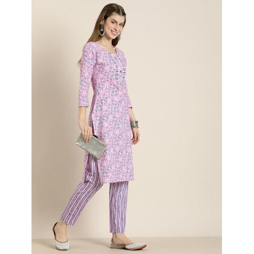 Shiv Textiles Pure Cotton Kurta Set For Women(9002-Pink-M)