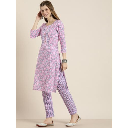 Shiv Textiles Pure Cotton Kurta Set For Women(9002-Pink-M)