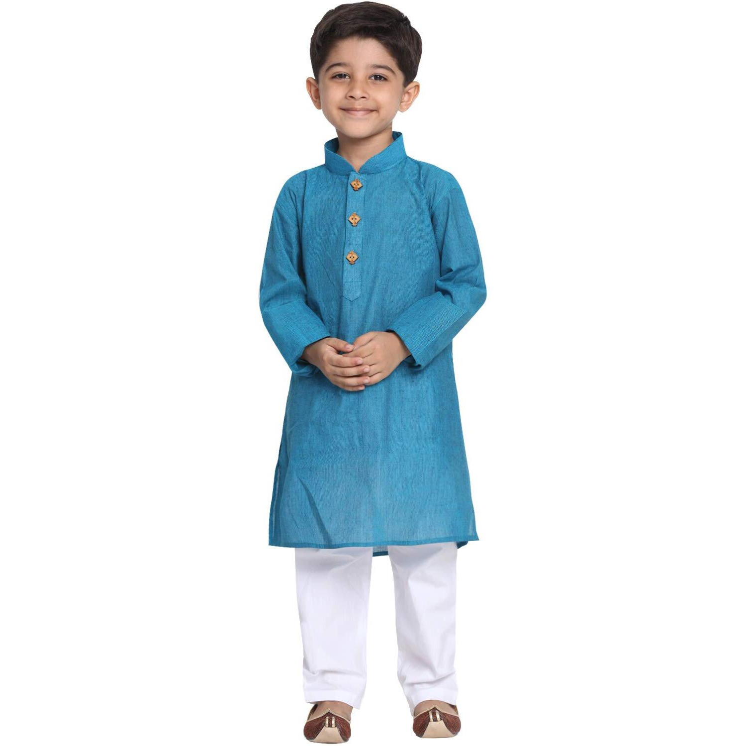 Jbn Creation Boys Pure Cotton Azure And White Kurta Pyjama Set - Ethnic Elegance For Festivals | Comfortable Traditional Pure South Handloom Cotton Kurta Pyjama For Kids_Jbnbk070Aqnpwh_18