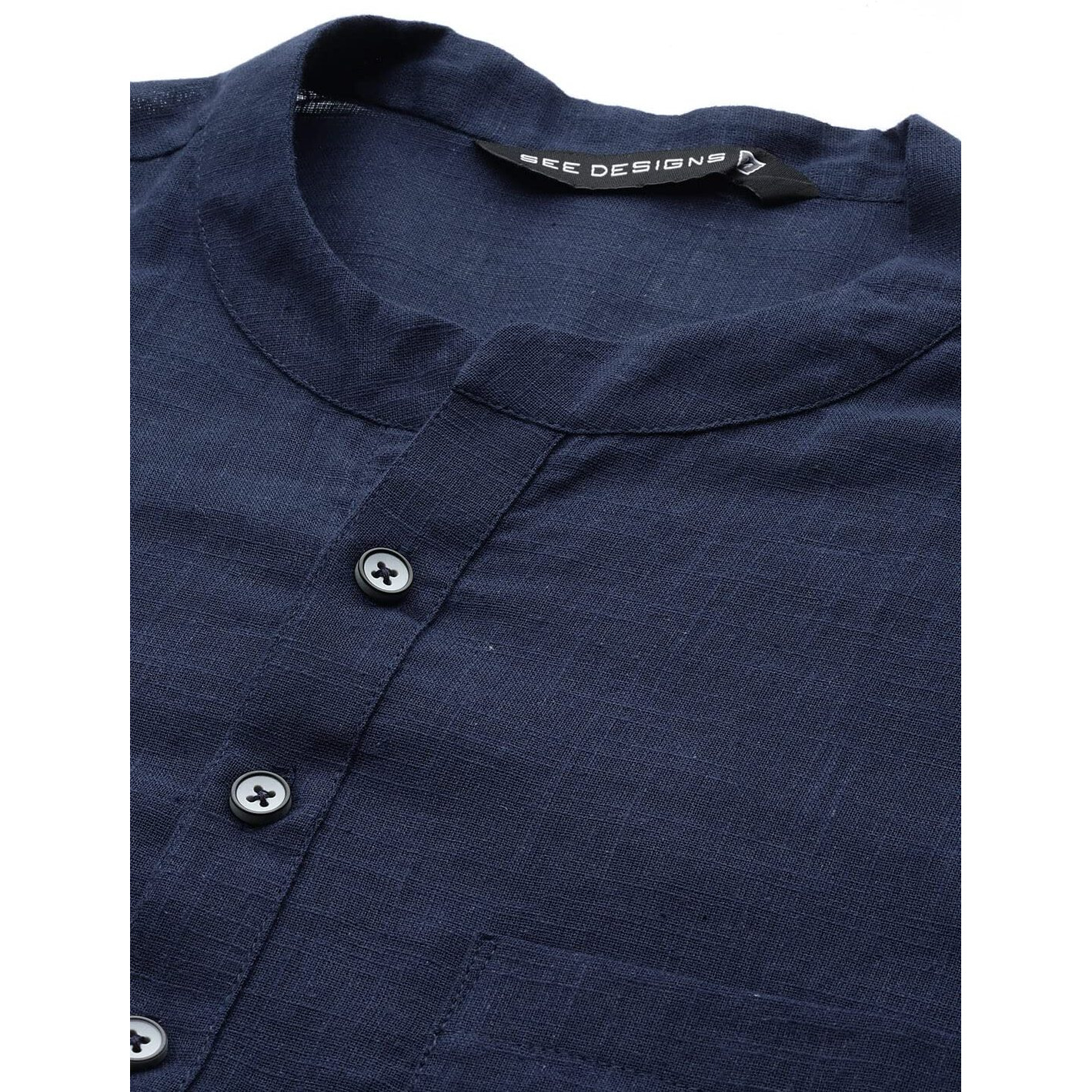 See Designs Men Blue & Beige Printed Pure Cotton Kurta Pyjama With Nehru Jacket_Sdnj22401Xs