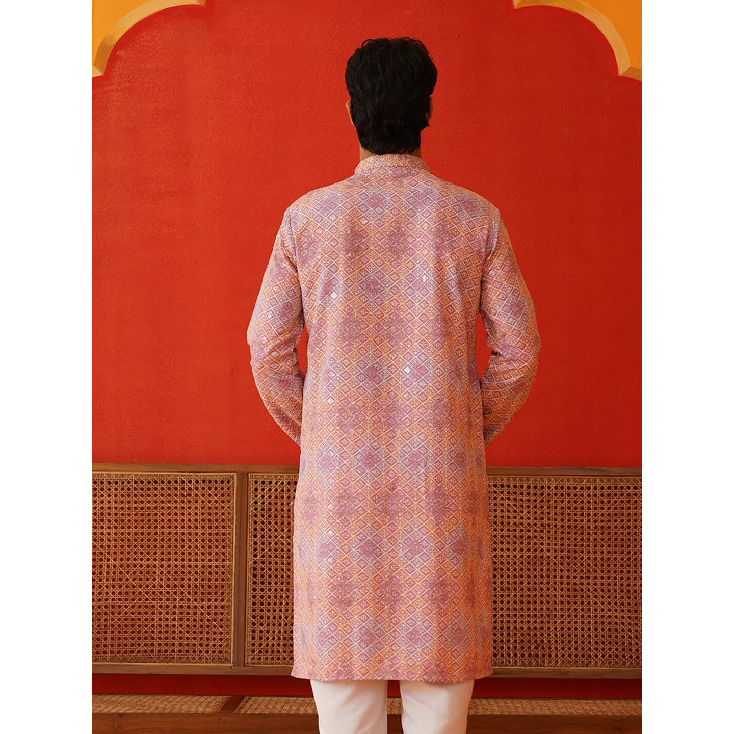 Jompers Pink Embroidered Staight Kurtas For Men (Pink, S)