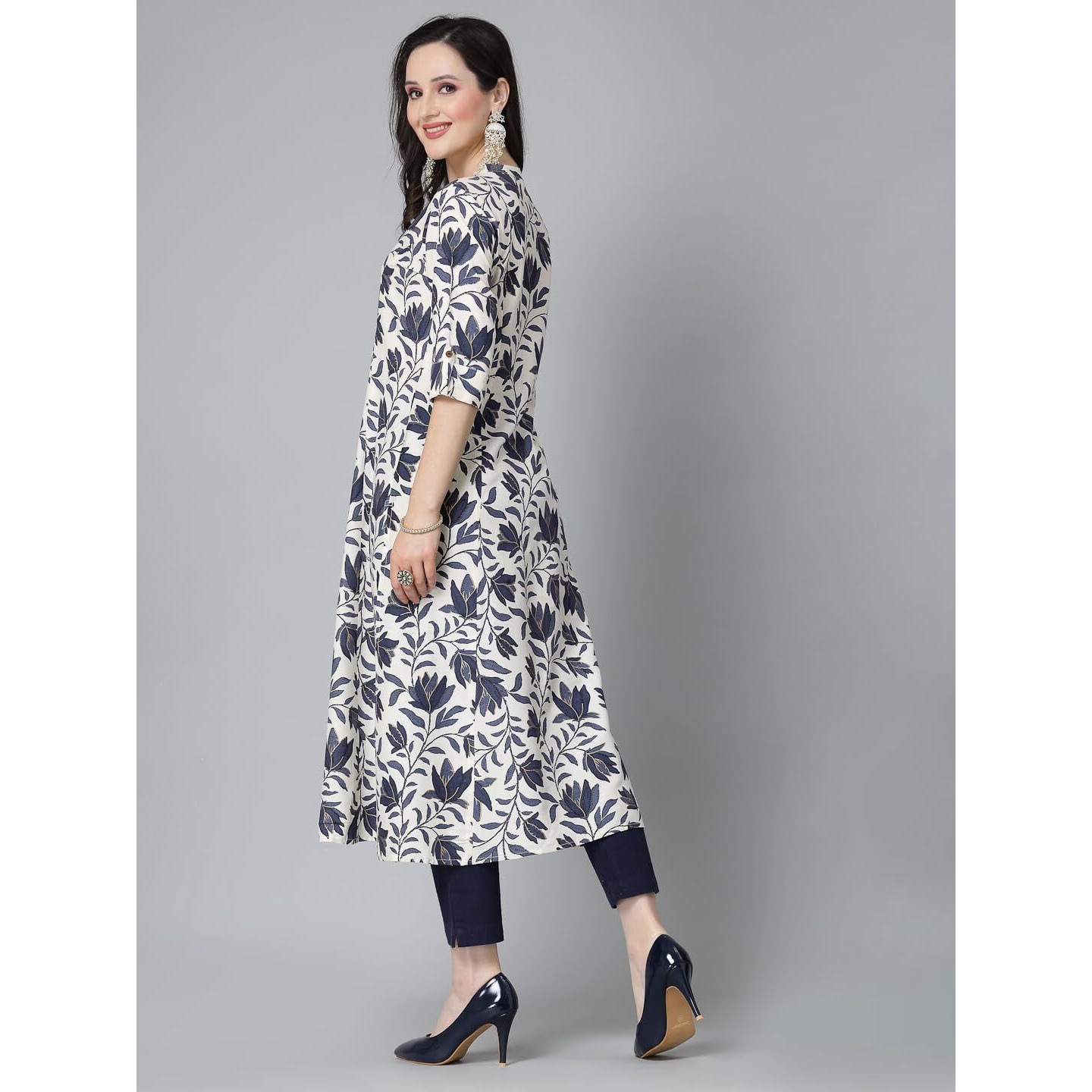 Stylum Women's Floral Printed Rayon A-Line Kurta (Gaaziblue40_Blue, L)